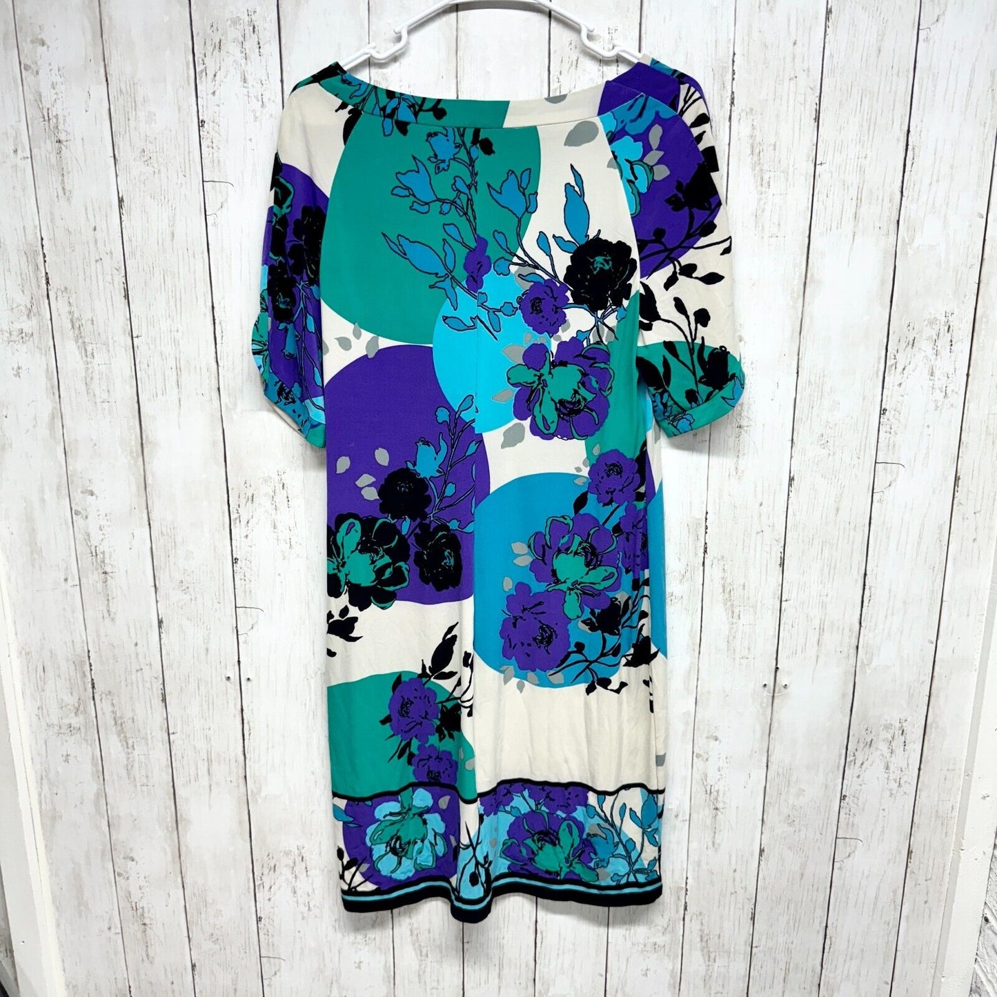EVAN PICONE Dress Women Sz 10 Abstract Floral Short Sleeve Midi Artistic Summer