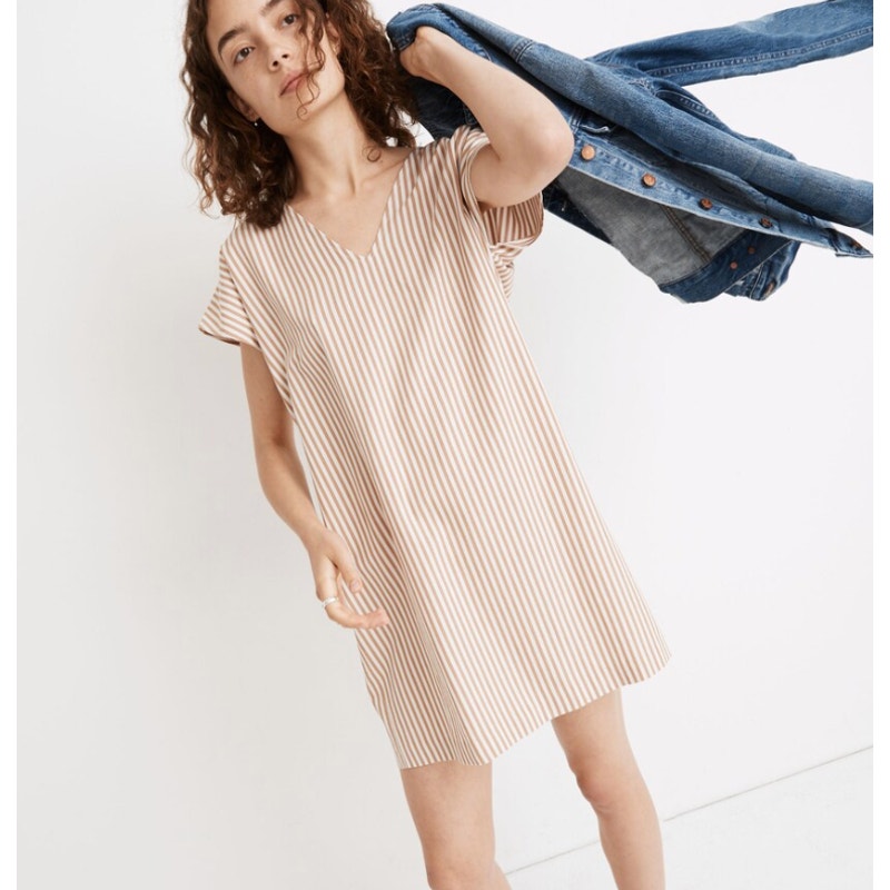 MADEWELL Women Button-Back Easy Short Sleeve Shirt Dress in Stripe Size XXS