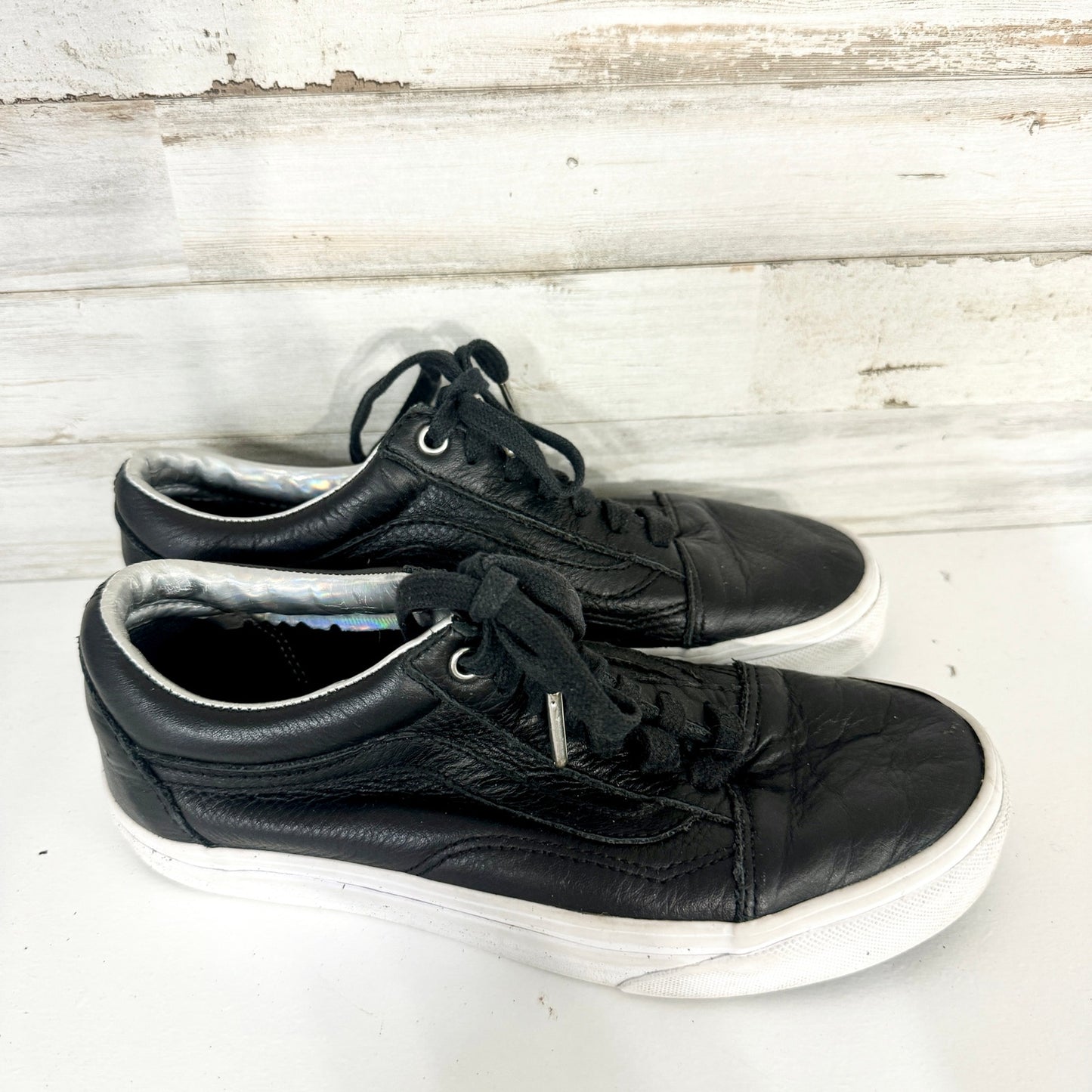 Vans Off the Wall Unisex Shoes Vintage Black On Black Leather 5/M 6.5/W