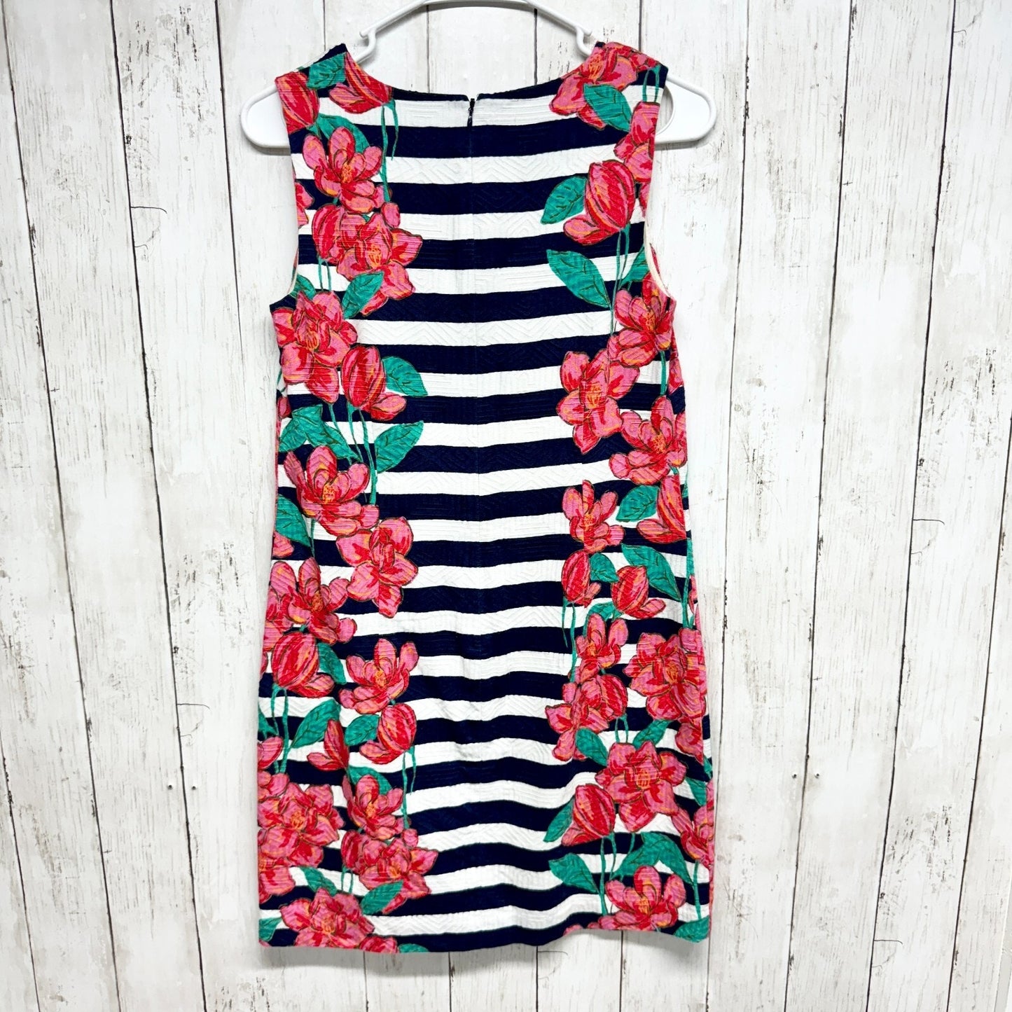 Vineyard Vines Size 0 Magnolia Striped Sleeveless Shift Dress Bold Flowers Roses
