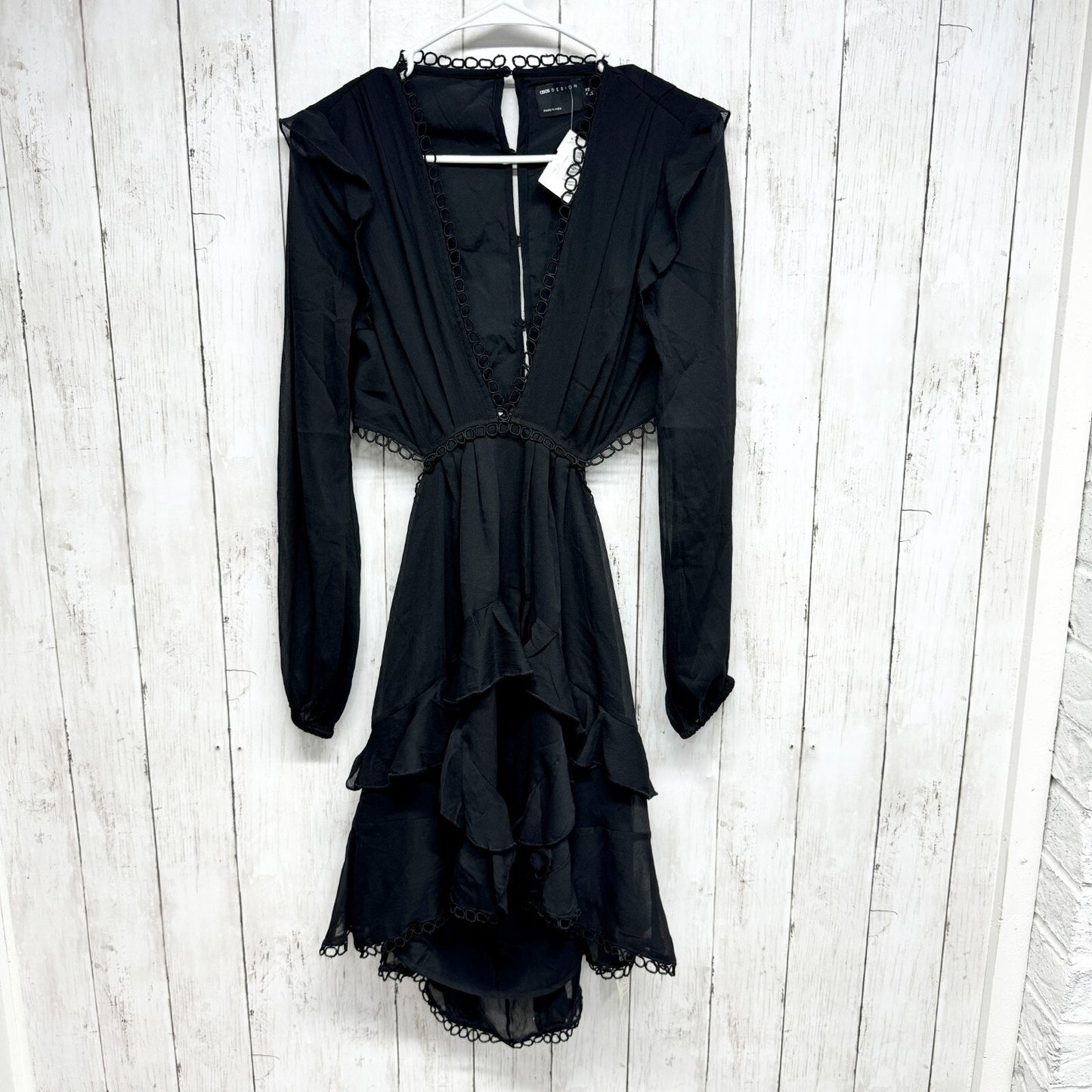 ASOS Dress Women Size 6 Mini Laced Open Black Pleated Ruffled Black Summer