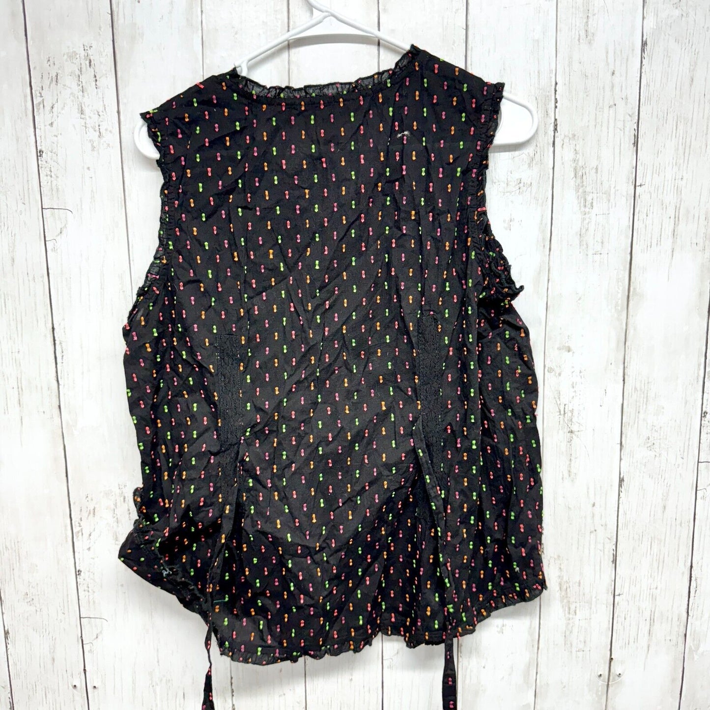 APRIL CONNEL Tank Top Women Size M Blouse Black Neon Spotted Button Down Casual