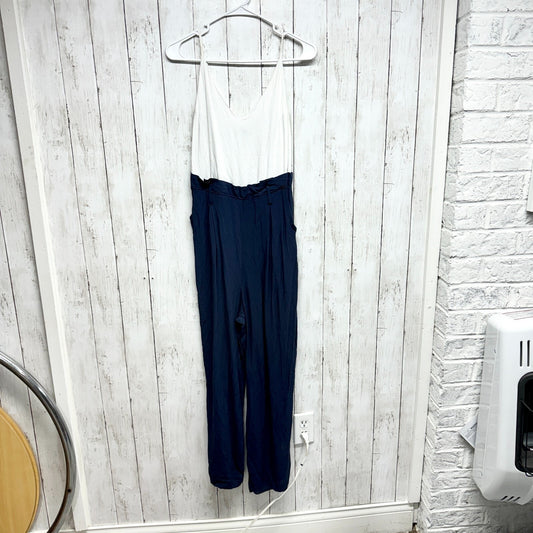 SHINESTAR Jumpsuit Women Size M Sleeveless White & Blue Summer Casual Polyester