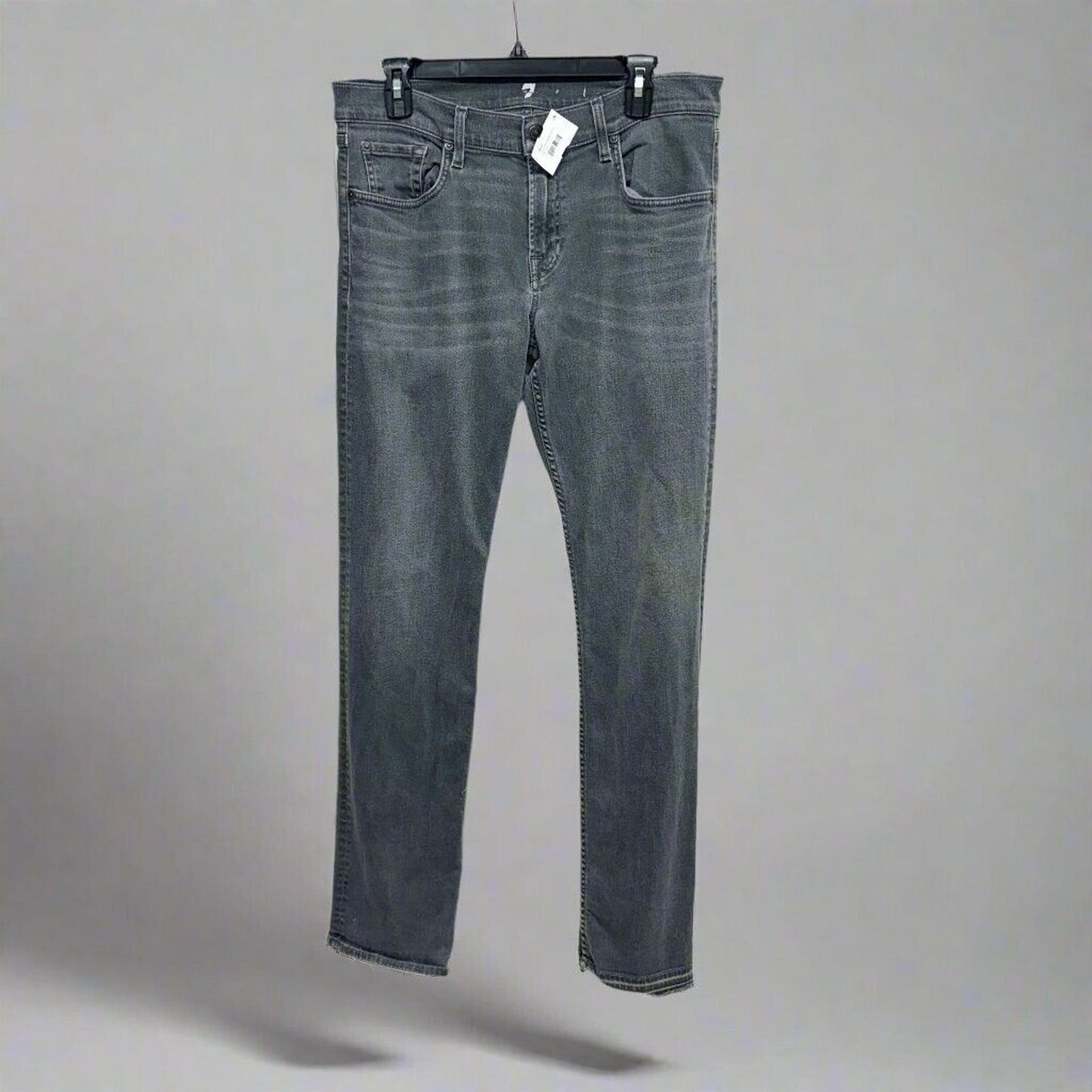 7 For All Mankind Mid Rise Grey Washed Straight Leg Jeans Size 33/14