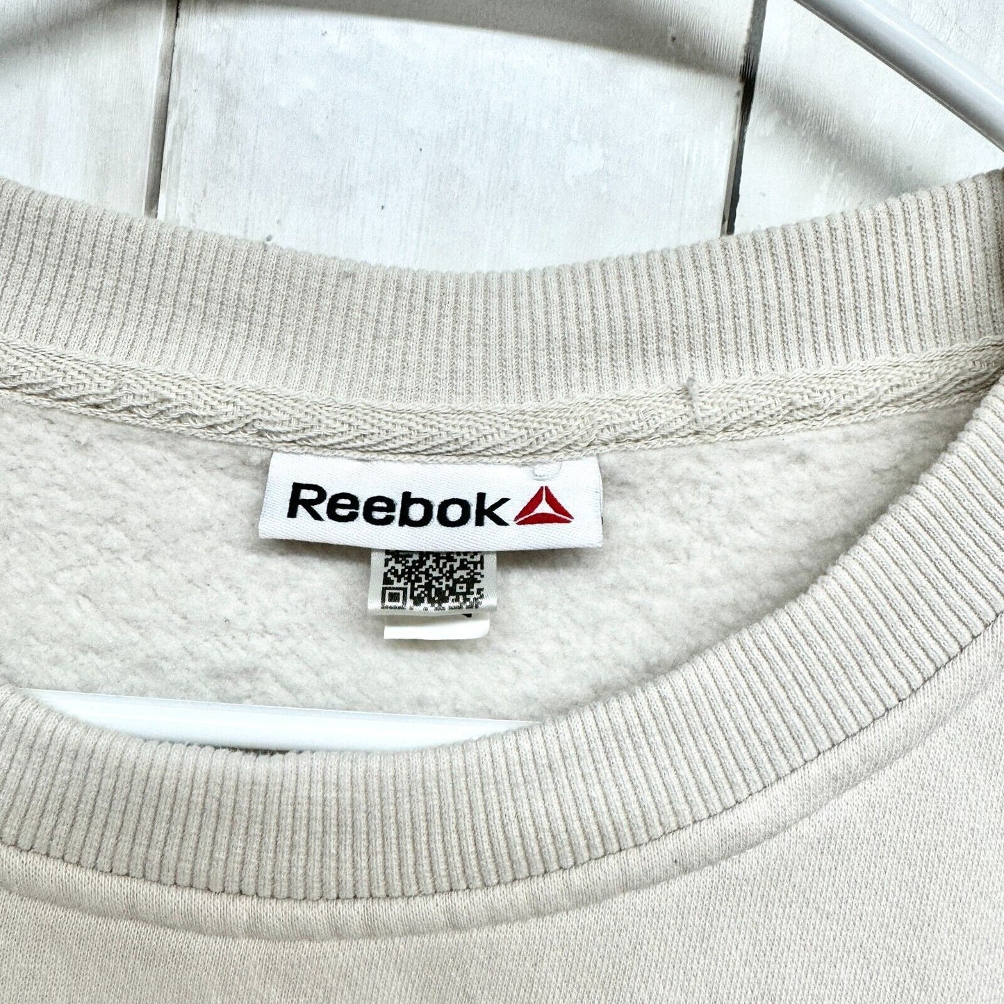 REEBOK Sweater Women Sz XL Cotton Ivory Brown Long Sleeve Crewneck Graphic Logo