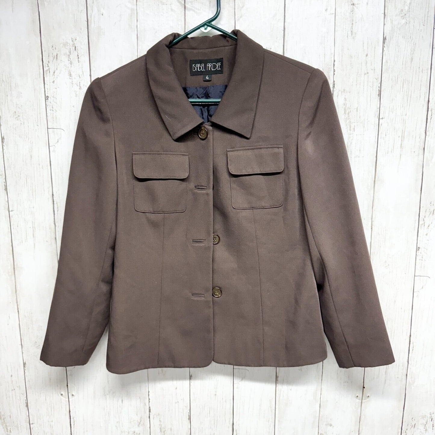 ISABEL ARDEE Blazer Women Size 4 Single Breasted Brown Collared Pocket Slim Fit