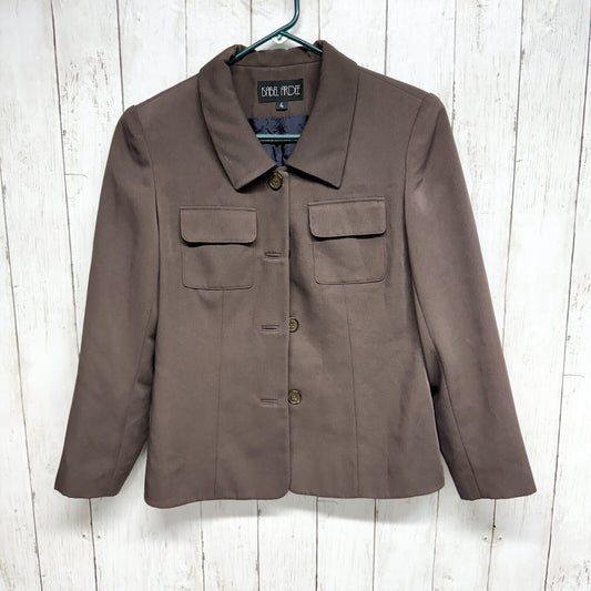 ISABEL ARDEE Blazer Women Size 4 Single Breasted Brown Collared Pocket Slim Fit