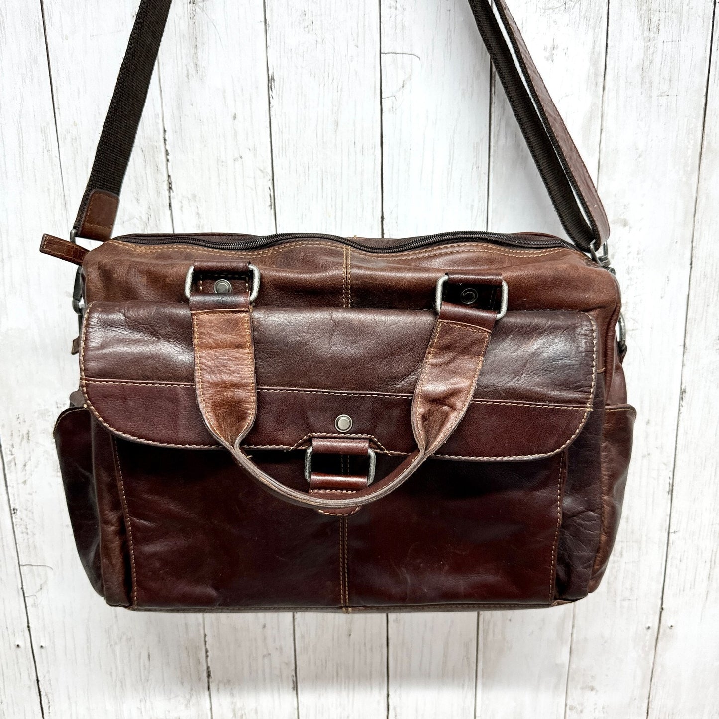 Jack Georges Bag Unisex Brown Leather Messenger Shoulder Flap Front Zip Pocket