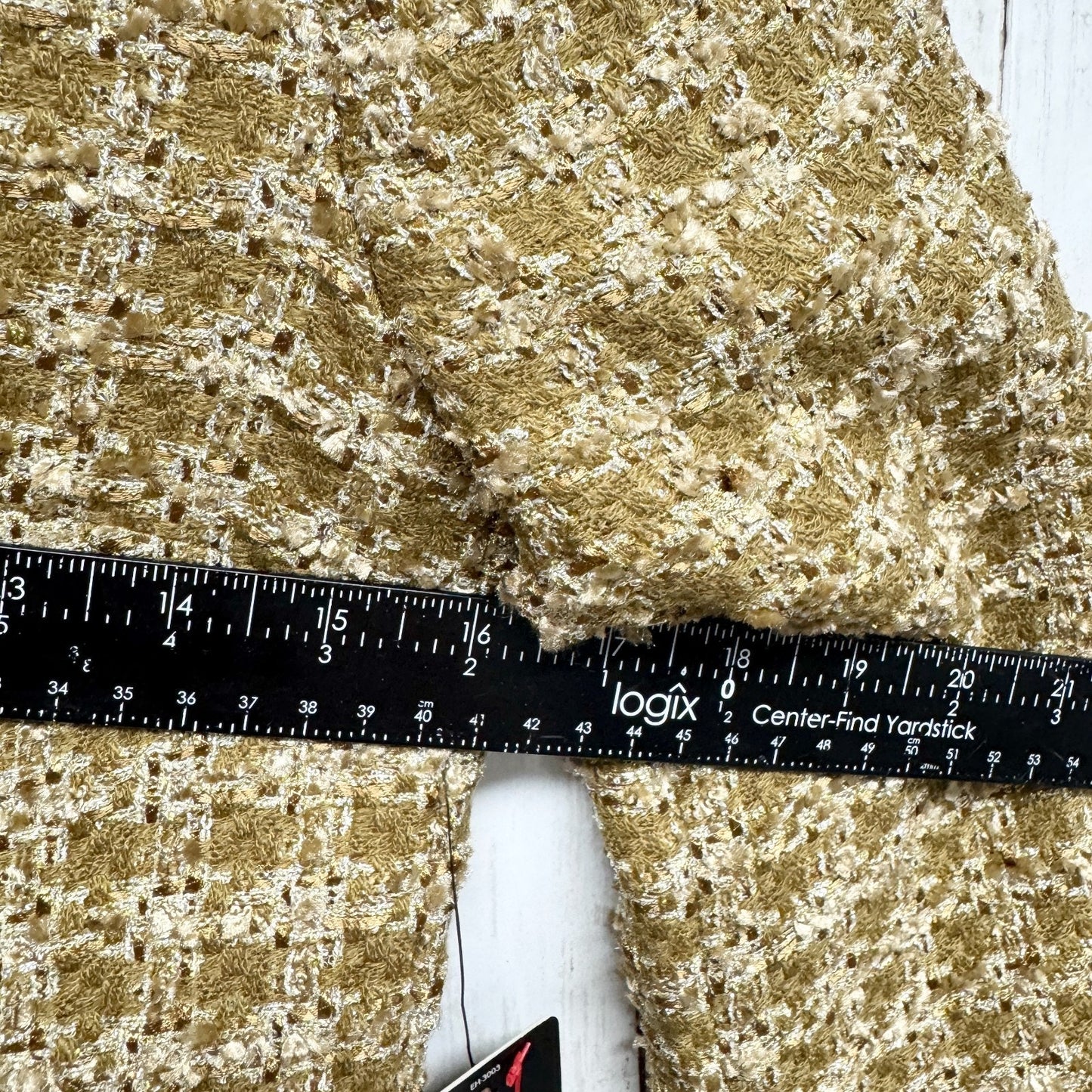 Express Women’s Jacket Sz XS Open Beige Gold Buttons Houndstooth Tweed Blazer