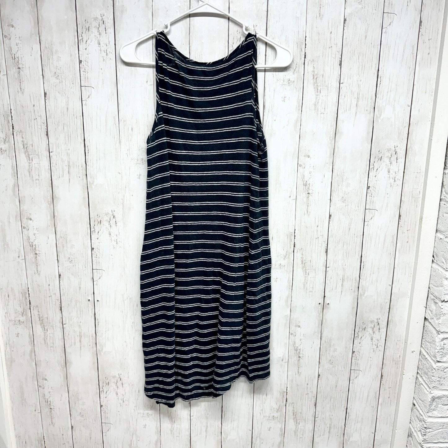 VINCE Dress Women Size Medium Navy Blue Mini 100% Linen Sleeveless Round Neck