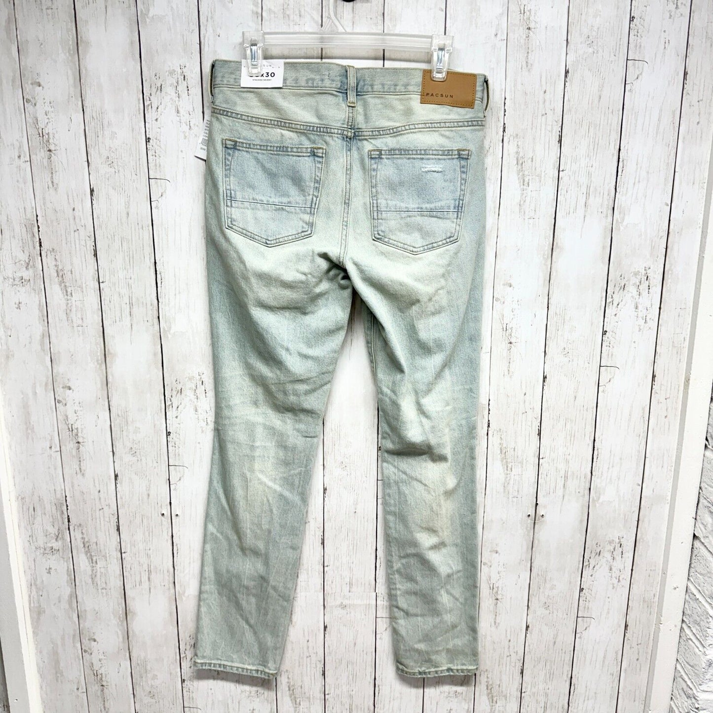 PACSUN Jeans Men Size 30X30 Light Wash Stacked Skinny Distressed Ripped 5 Pocket