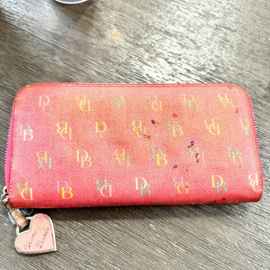 Dooney & Bourke Y2K Pink Signature Coated Canvas Mini Zipped Envelope Wallet