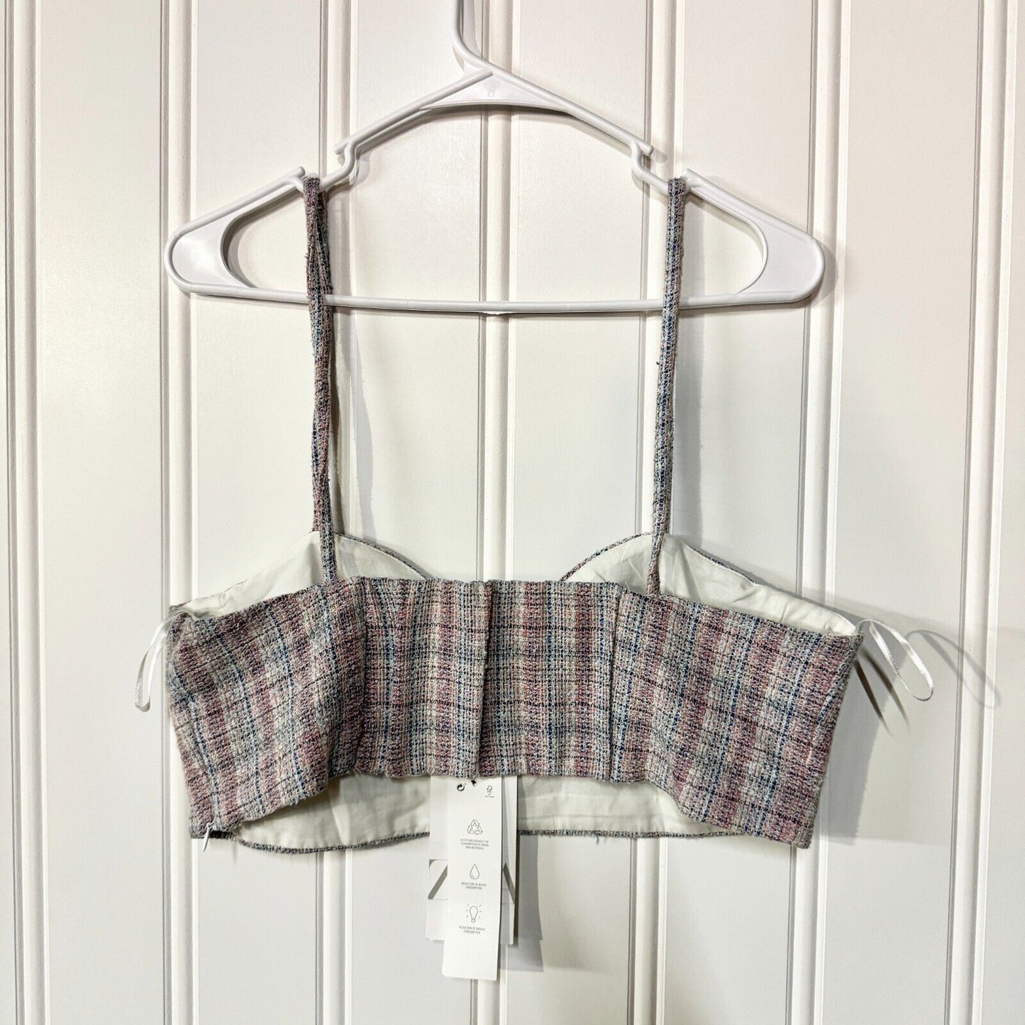 ZARA Cami Women Size XL Knit Plaid Woven Crop Spaghetti Strap Blue & Red NWT
