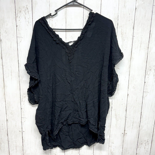 Francesca's Coverup Women Size OS Black Boho Trimmed High Low Swim Deep V Neck