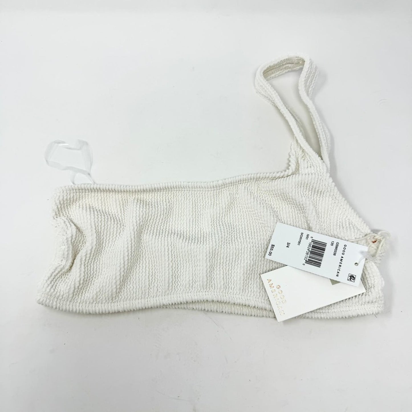 Good American Women Crinkle Hot Shoulder Swim Top In Ivory Size 3/4 L/XL
