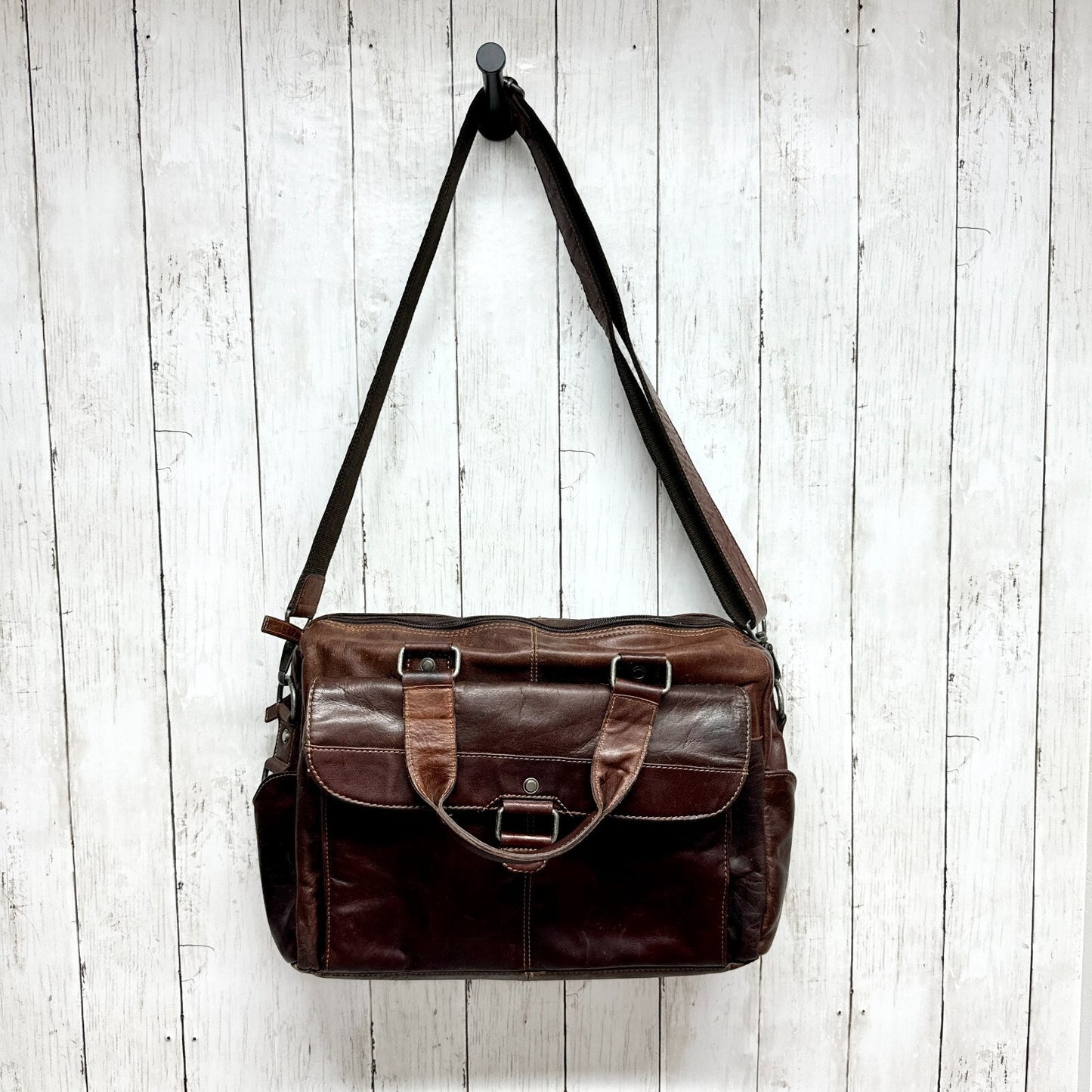 Jack Georges Bag Unisex Brown Leather Messenger Shoulder Flap Front Zip Pocket