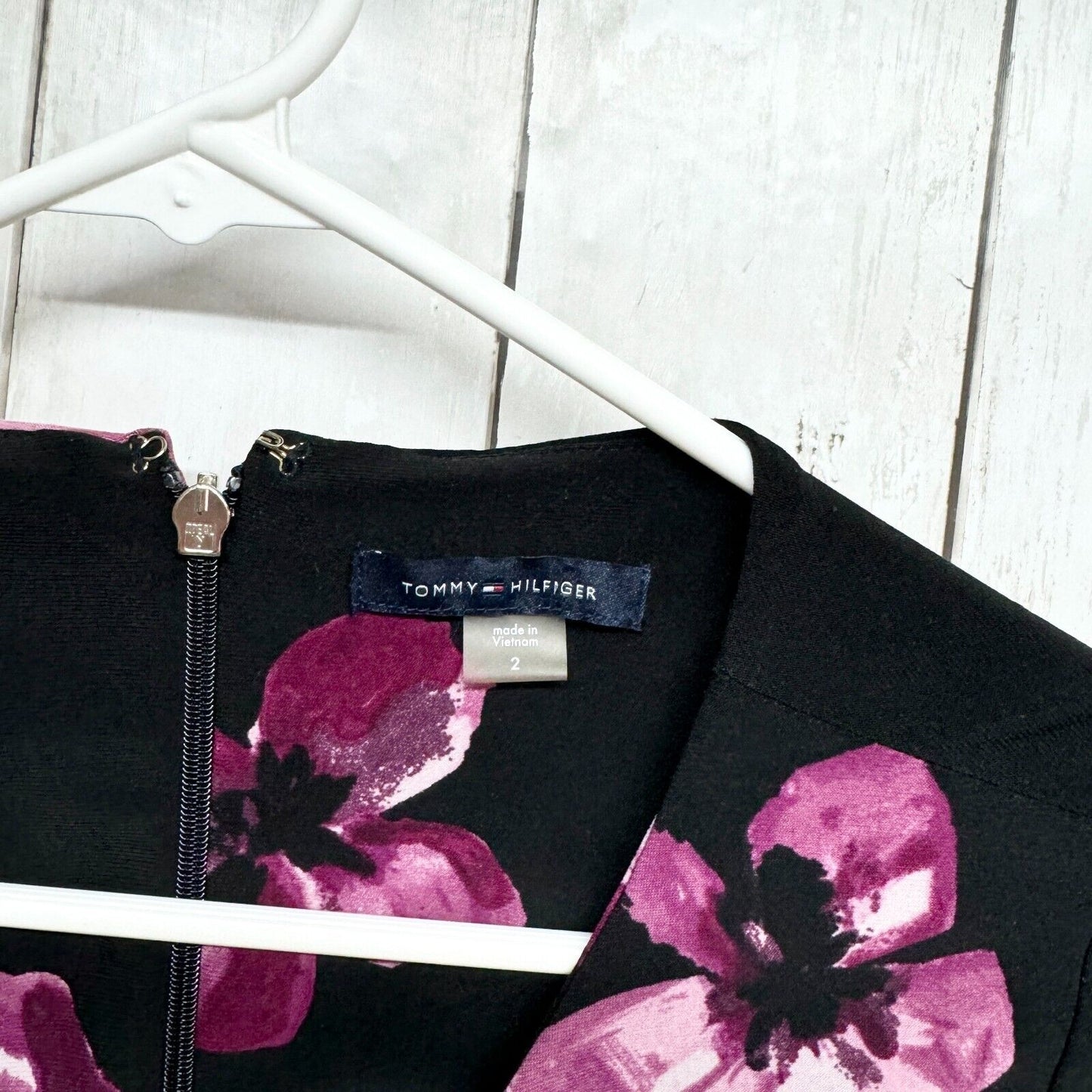 TOMMY HILFIGER Dress Size 2 Women Floral Printed Jersey Bell Sleeve Mini Black