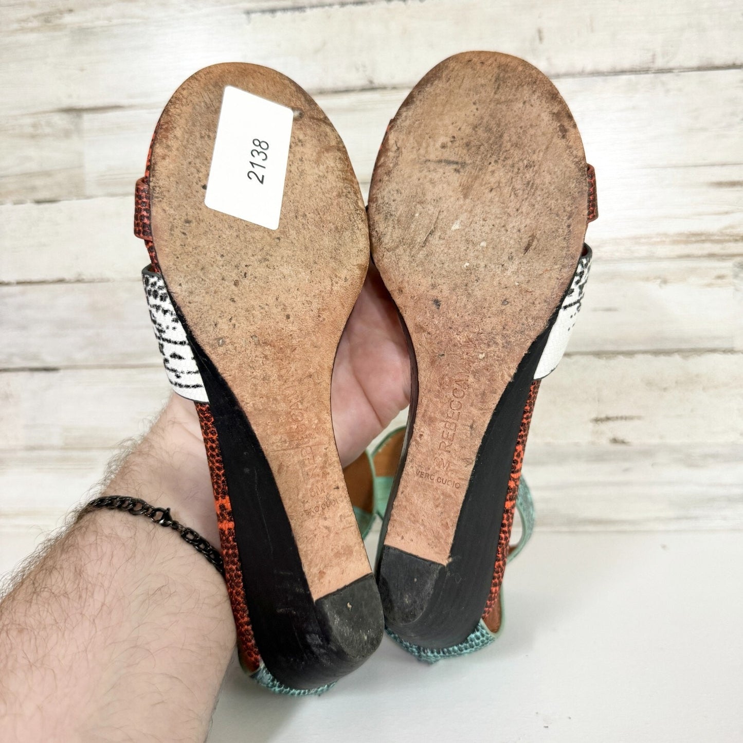 Rebecca Minkoff Sandals Women Size 9 Snakeskin "Lore" Demi-Wedge Multicolored
