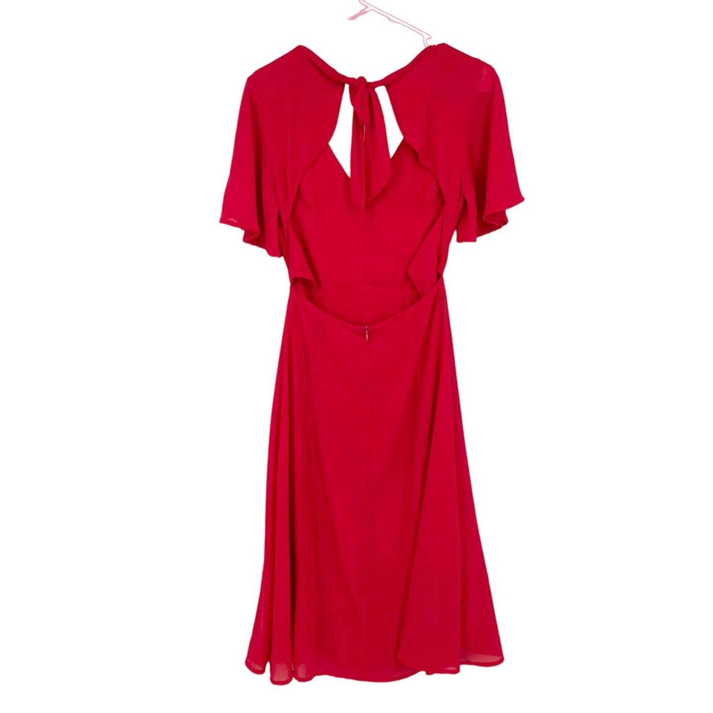 LOUNA Dress Women Size XS Midi Chiffon Red Open Black Deep V Flutter Sleeve