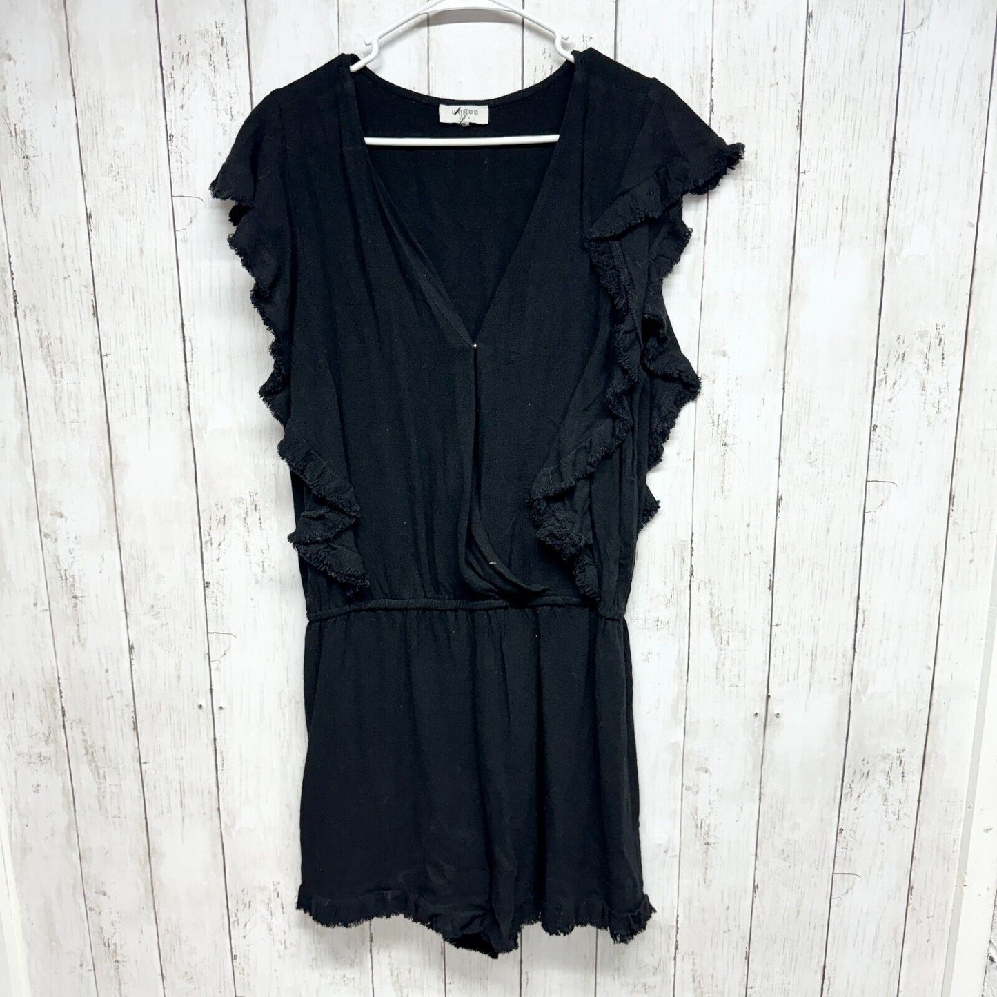 UMGEE Romper Women Size L Casual Black Cotton Ruffled Beach Covered Lighweight