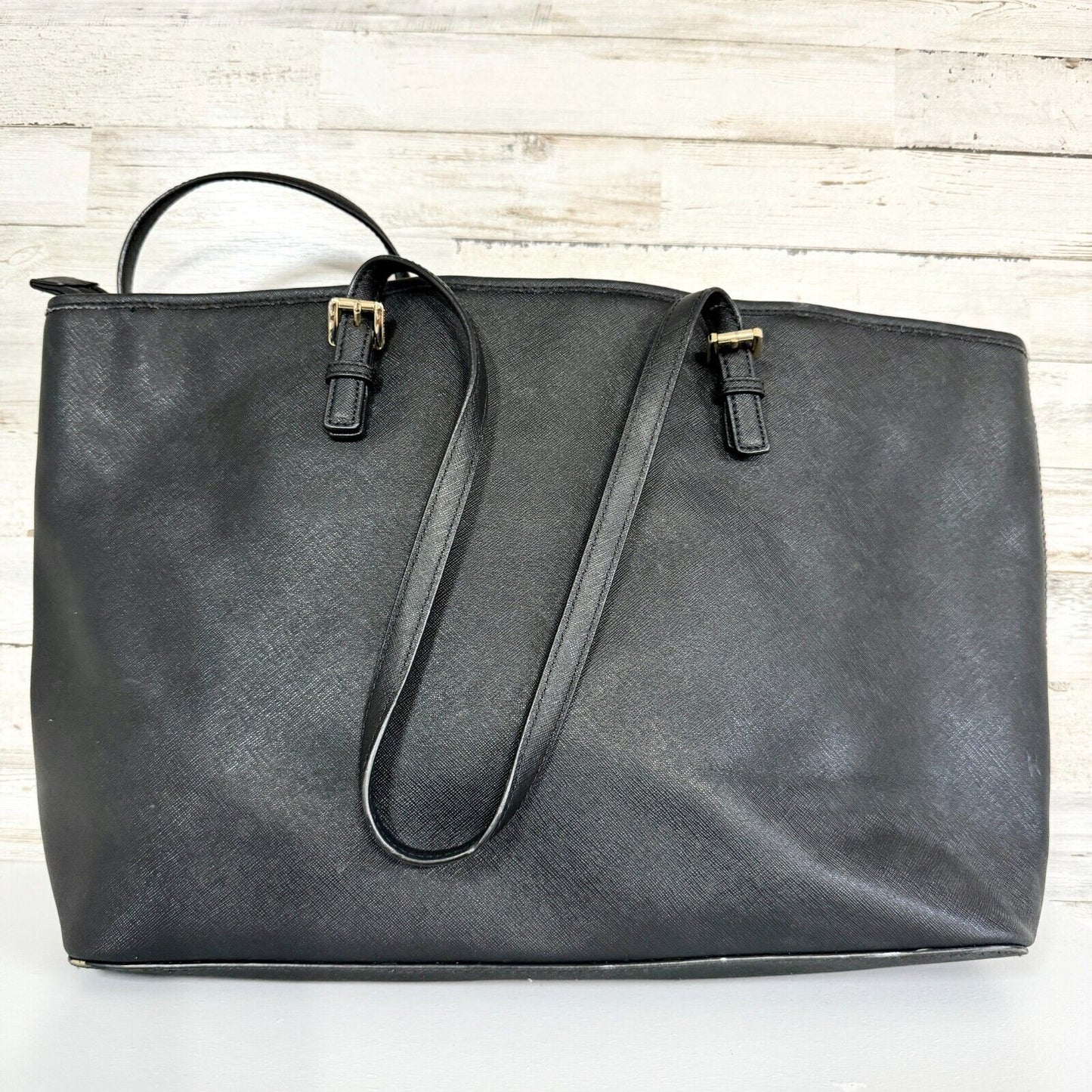MICHAEL KORS Women Large Extra Slim Black Jet Setter Pebbled Leather Tote Bag