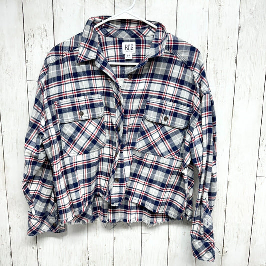 URBAN OUTFITTERS BDG Rayne Shirt Women Sz S Flannel High Low Cropped Button Blue