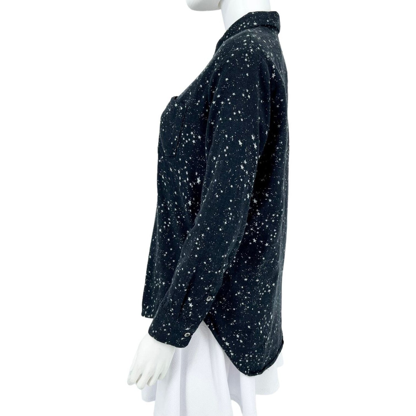 MADEWELL Button Up Shirt Women Size XS Oversized EX Boyfriend Black Star Print