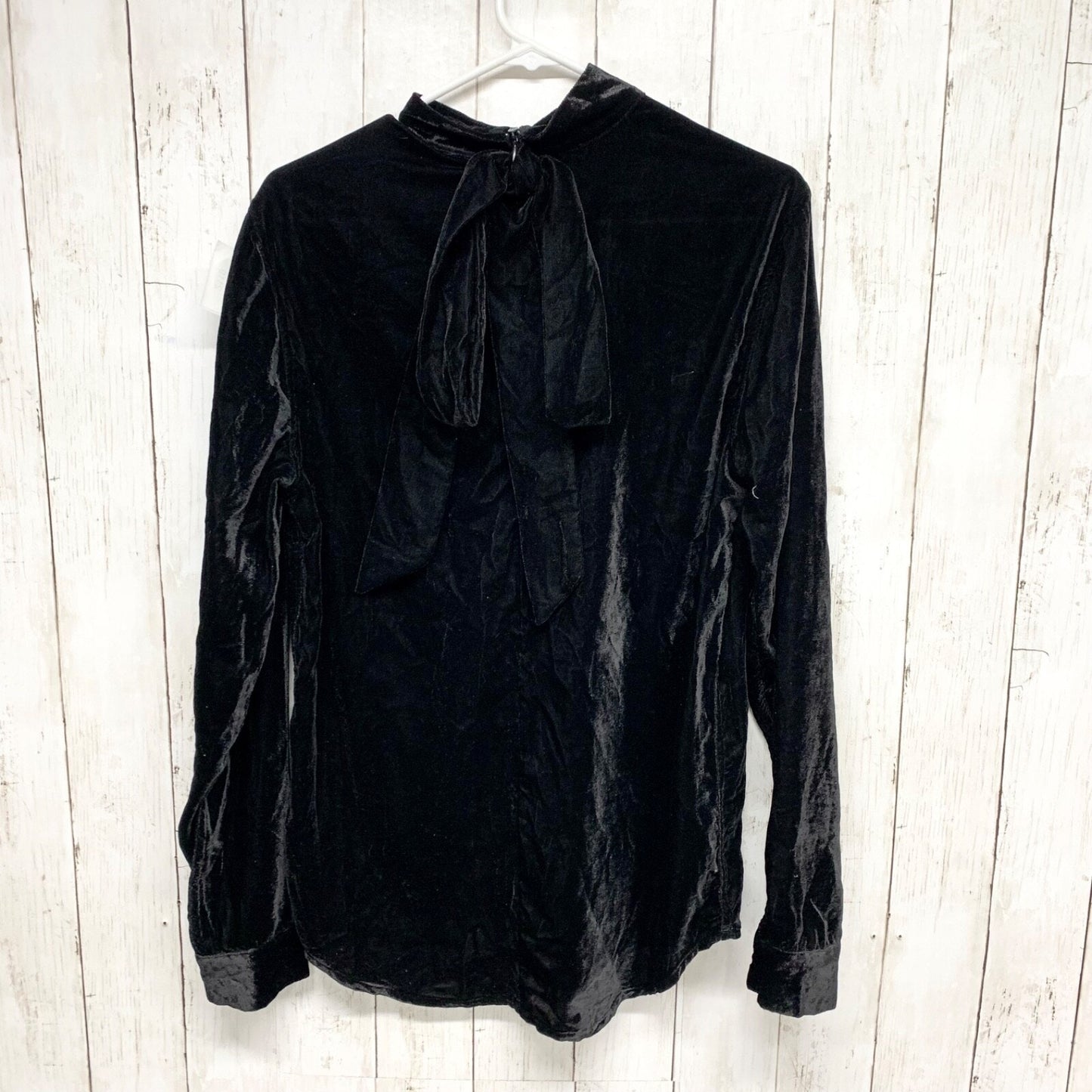 Asos Top Women Size Small Long Sleeve Mock Neck Zip Closure Velvet Blouse Black