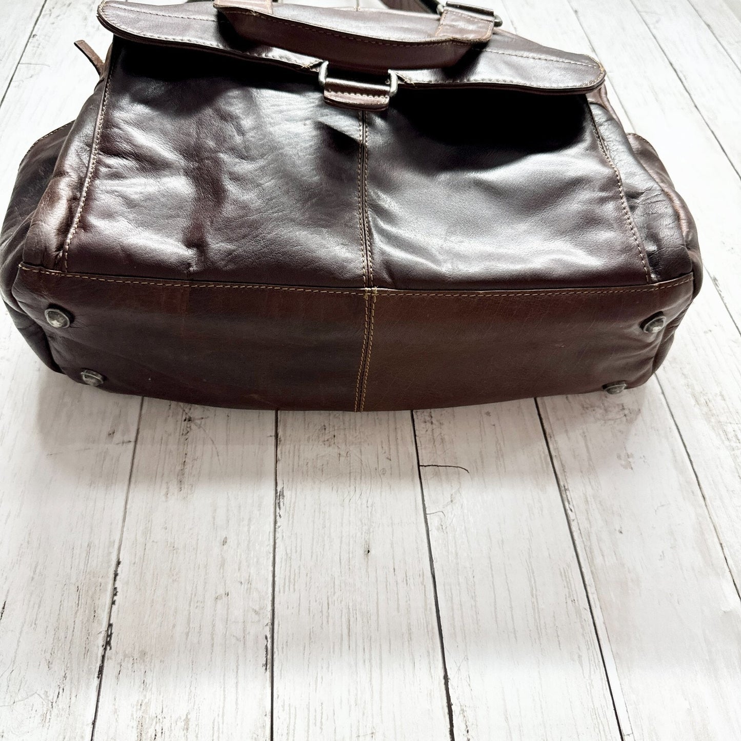 Jack Georges Bag Unisex Brown Leather Messenger Shoulder Flap Front Zip Pocket