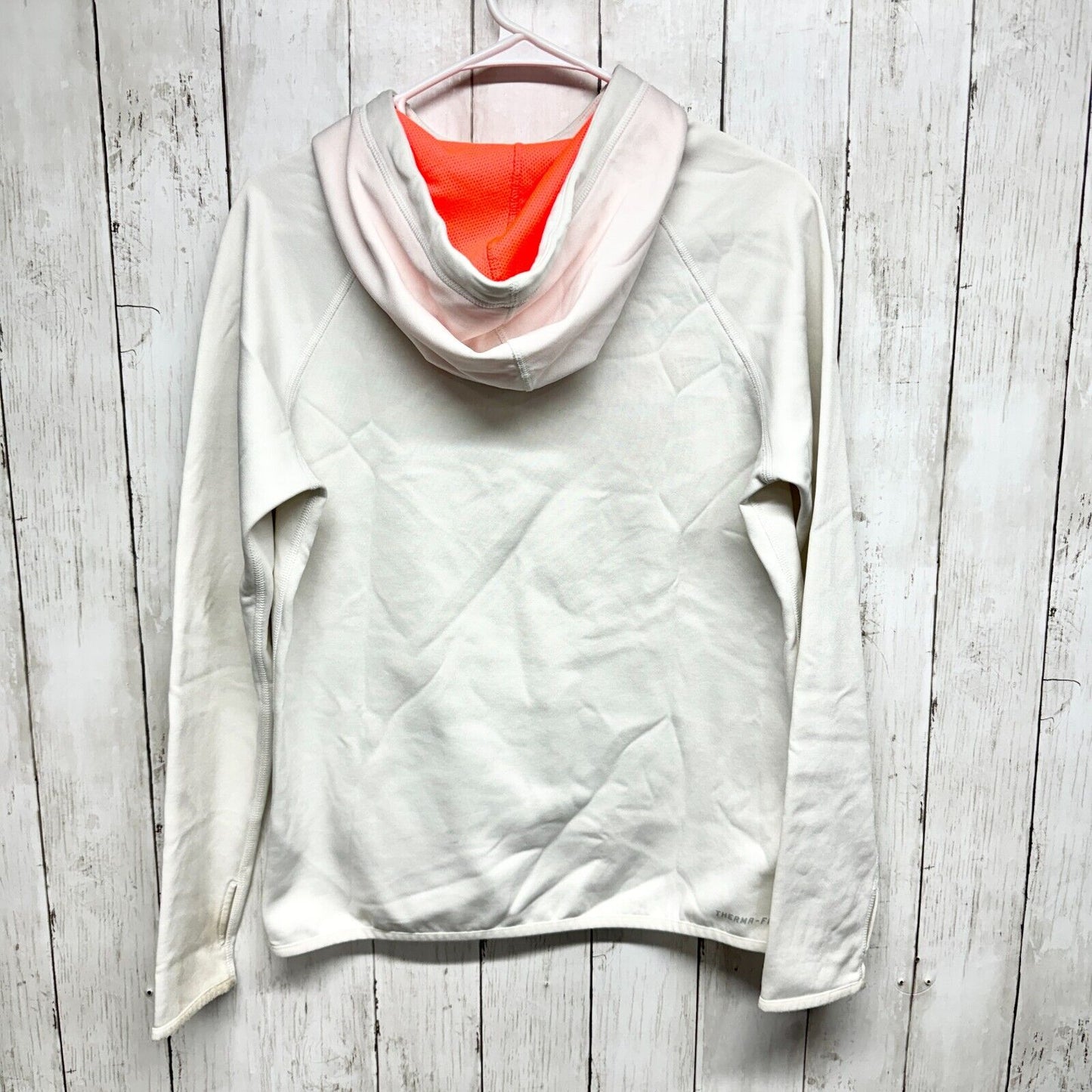 NIKE Sweater Women Size SM White Graphic Long Sleeve Hooded Open Pocket Cotton