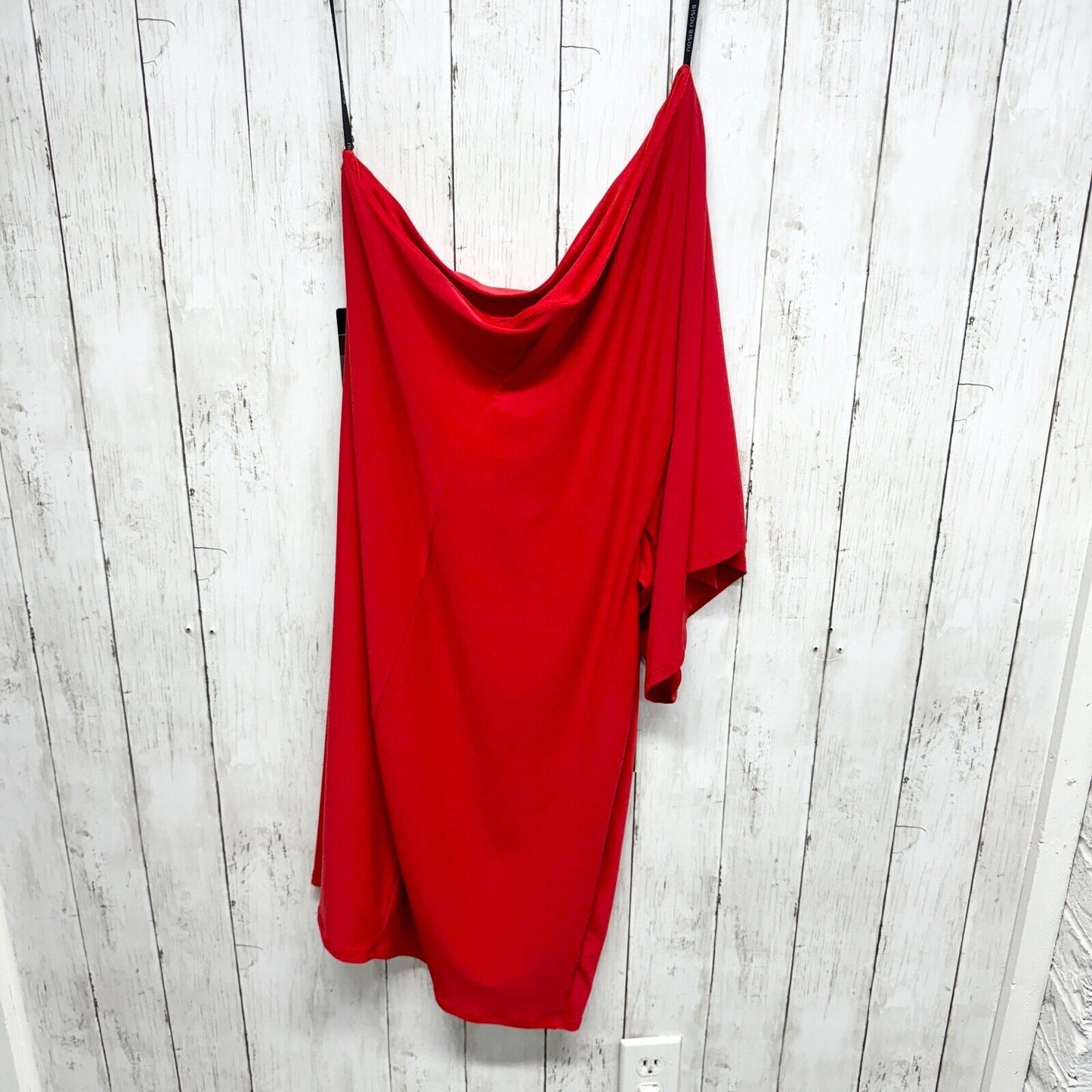BISOU BISOU Dress Women Size 16 One Shoulder Red Mini Sparkled Flared Sleeve NEW