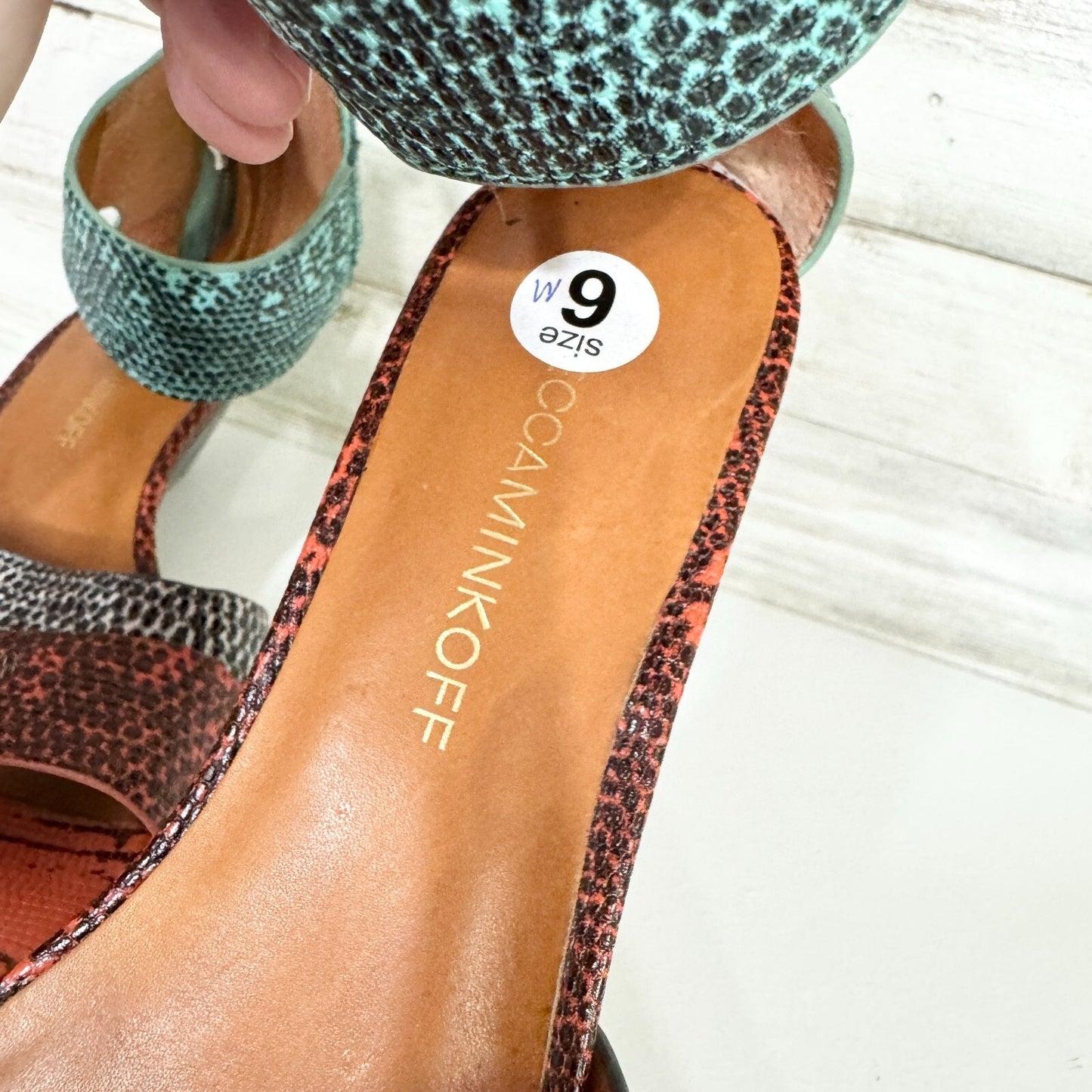 Rebecca Minkoff Sandals Women Size 9 Snakeskin "Lore" Demi-Wedge Multicolored