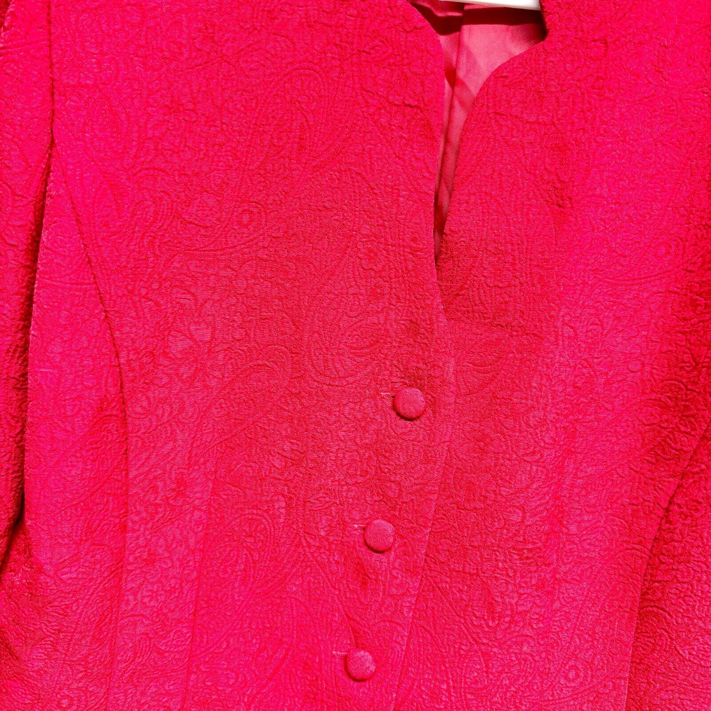 PLAZA SOUTH Blazer Women Size 10 Red Laced Trim Cuff Button Down Floral Padded