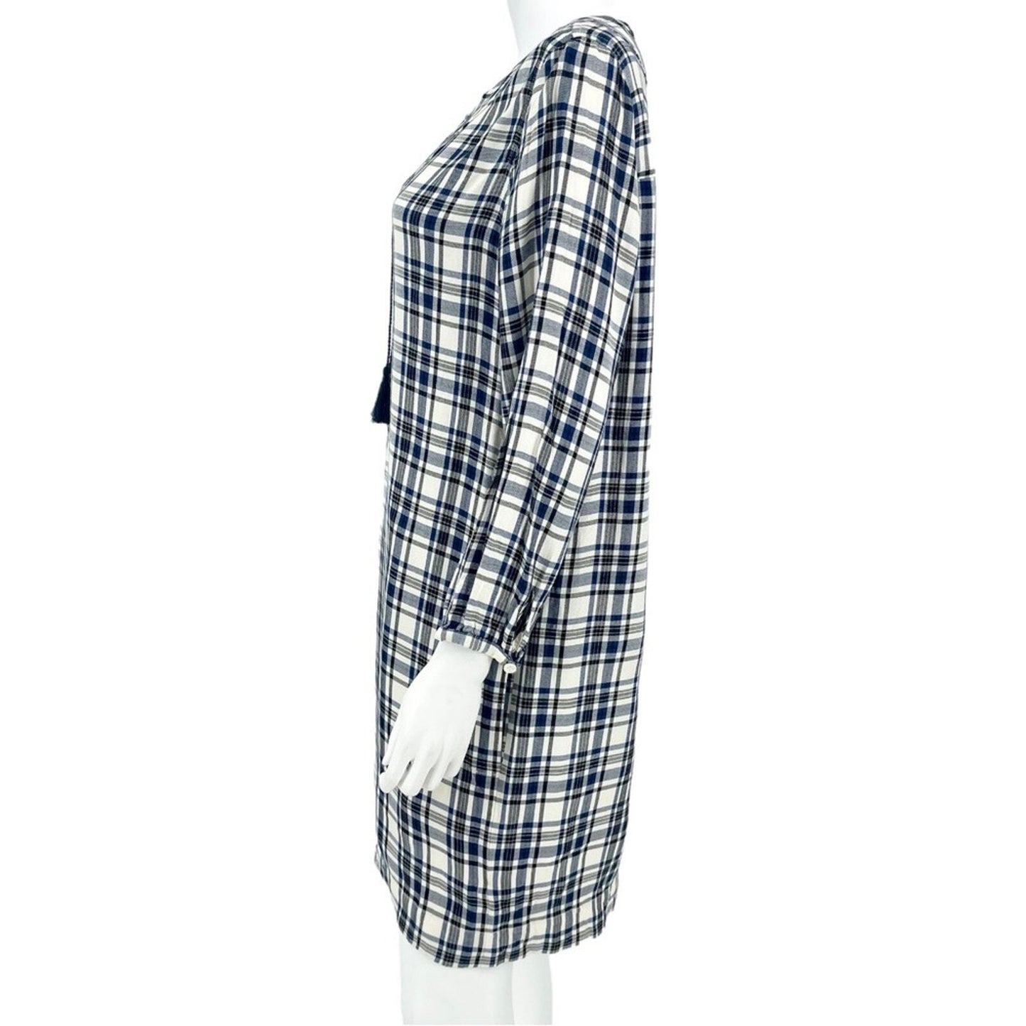 MADEWELL Dress Women Size Medium Plaid Long Sleeve Shift Flannel Blue White Fall