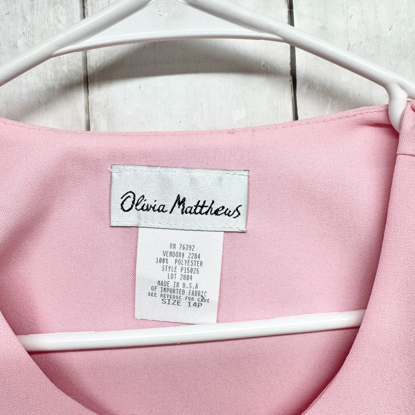 Vintage Olivia Matthews Jacket Women Size 14P Light Pink Navy Collarless Blazer