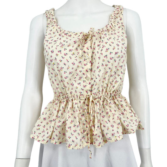 MADEWELL Top Women Size XXS Blouse Shirred Drawstring Floral Tank Top Bight Bud