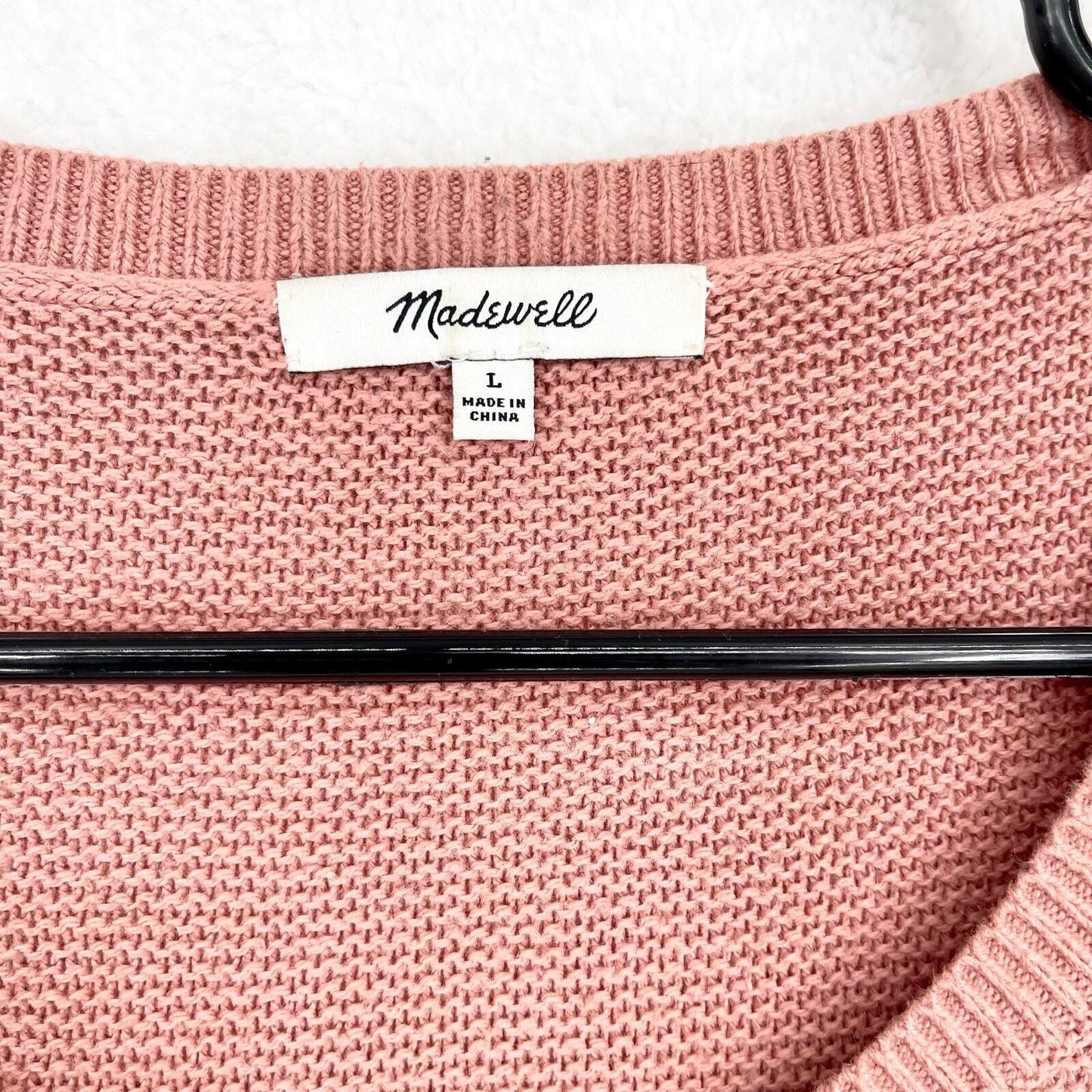 MADEWELL Sweater Women Size Large Swoop Neck Pink Riverside Textured Knit Ribbed