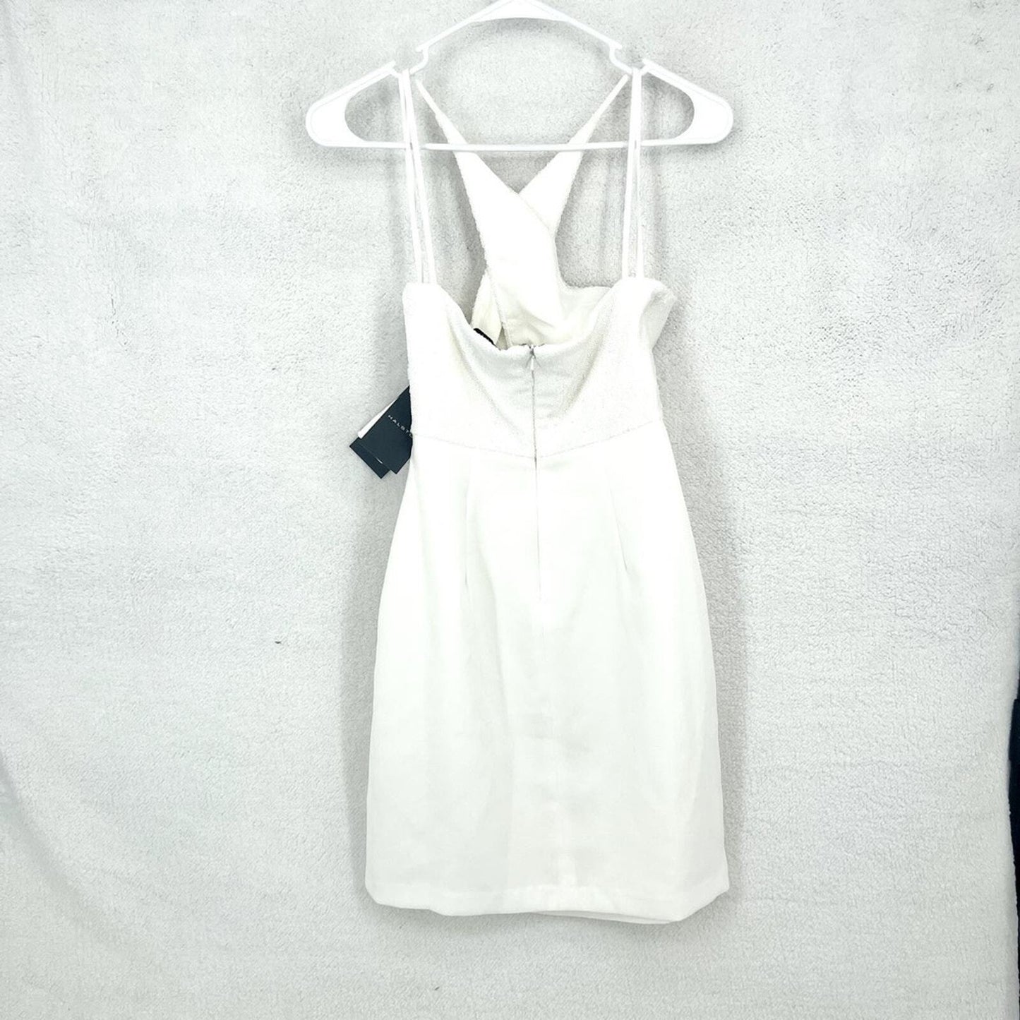HALSTON Dress Women Size 2 Mini White Halter Neck Cross Front Diletta Sequin NEW