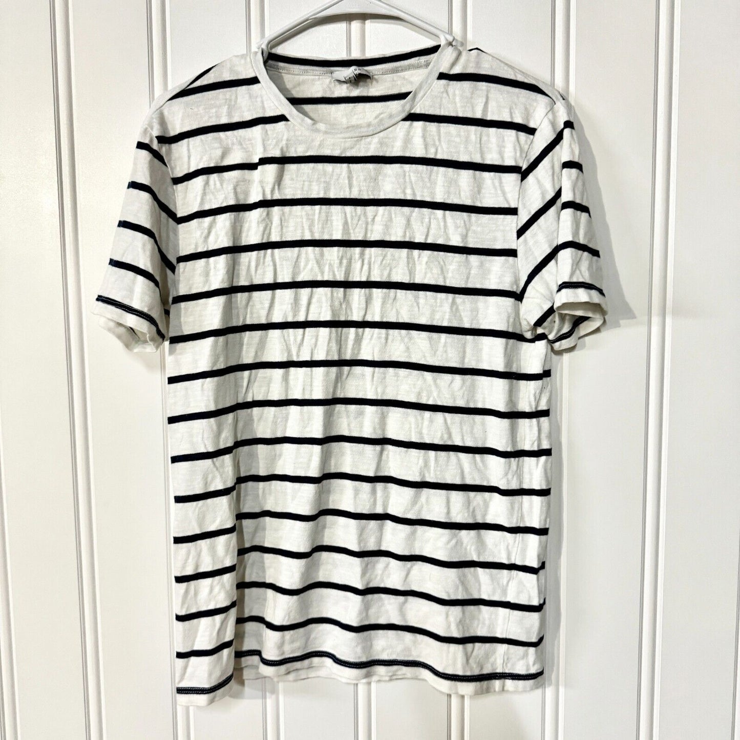 Reiss Cotton Navy Blue & White Casual Short Sleeve Crewneck Size Medium