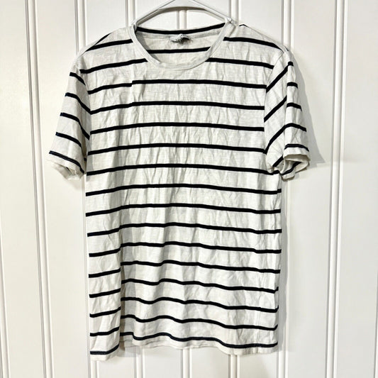 Reiss Cotton Navy Blue & White Casual Short Sleeve Crewneck Size Medium