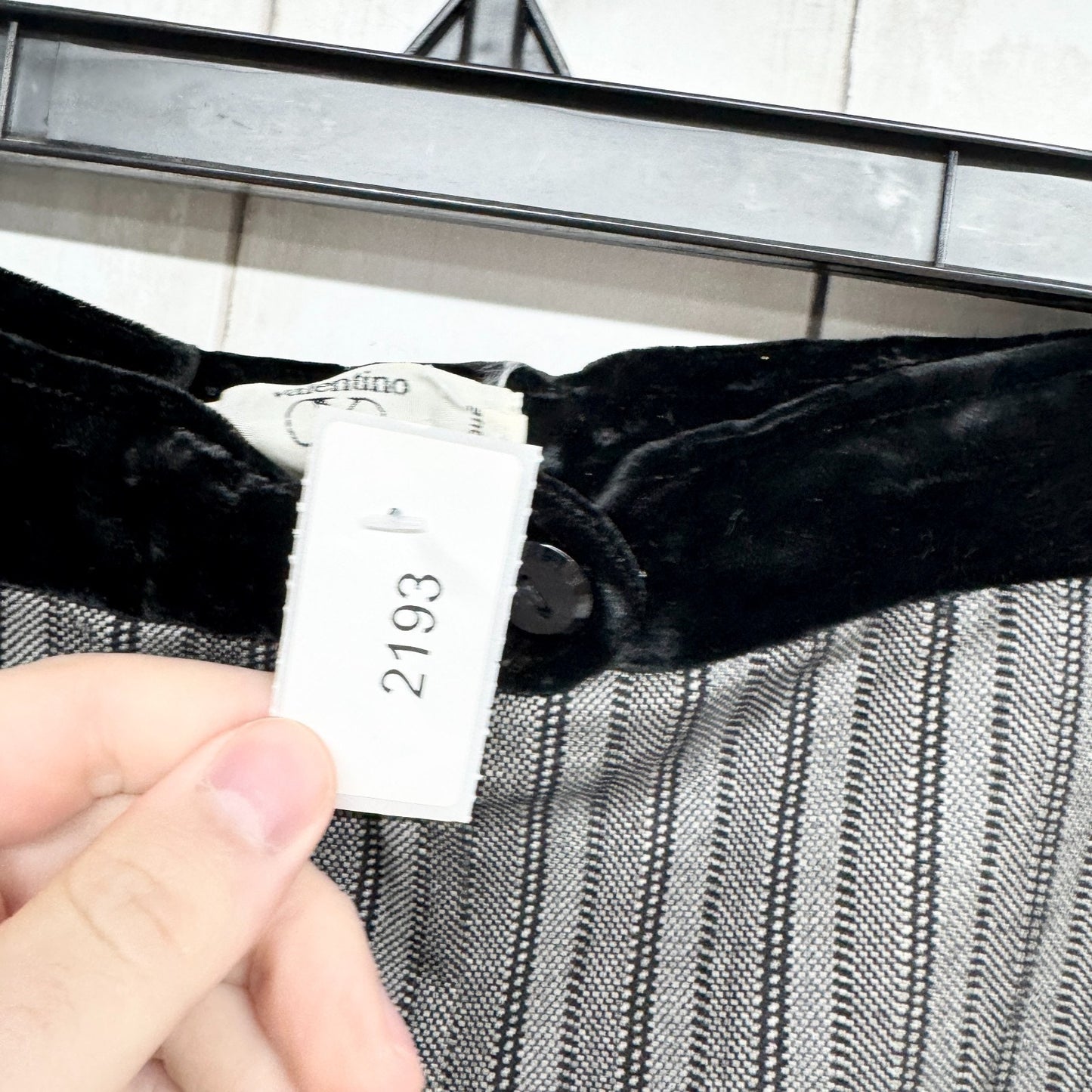 Vintage Valentino Miss V Pants Women Size 44 Velvet Stripe Button Black Trousers