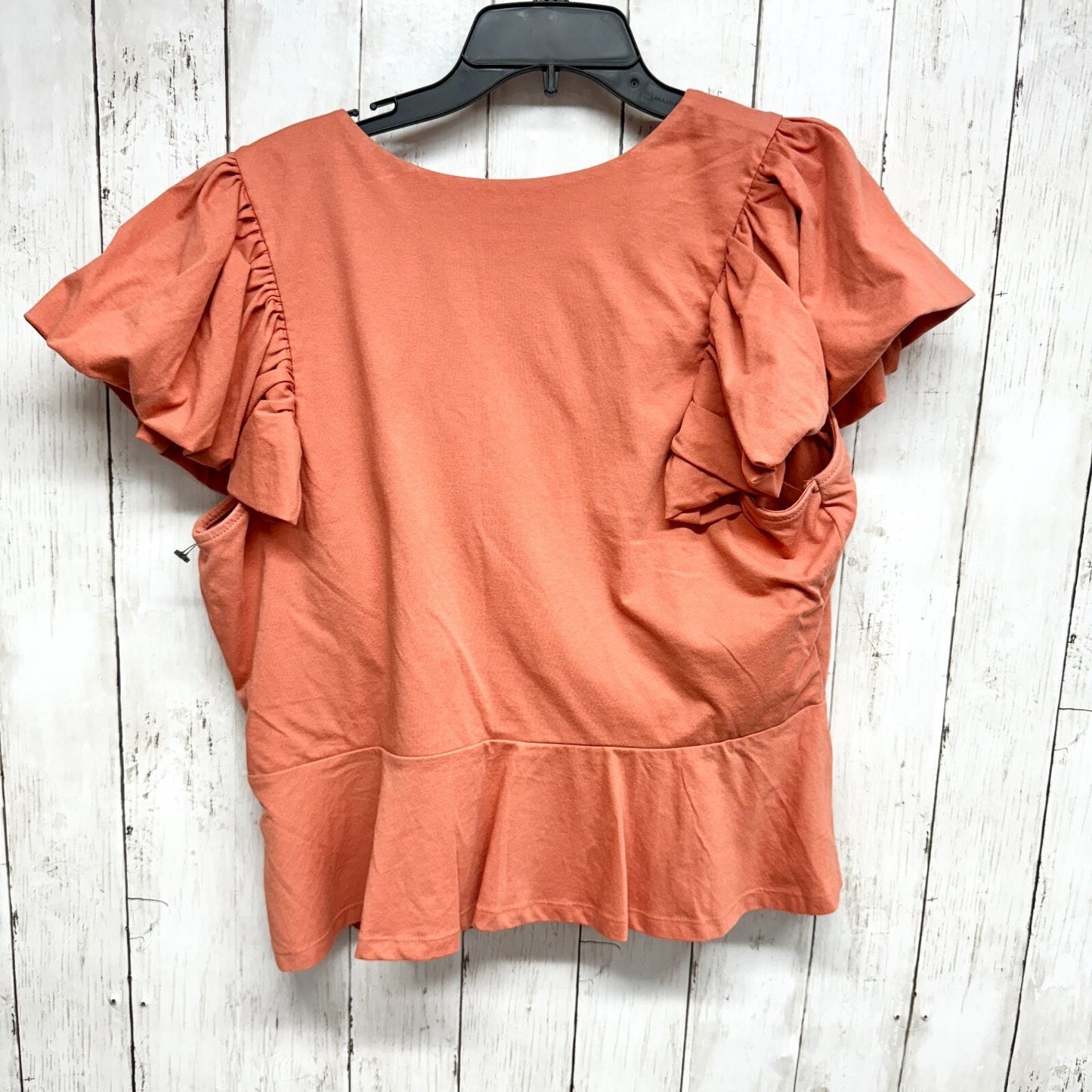 Express Top Women Sz XL Apricot Orange V Neck Flutter Sleeve Wrap Peplum