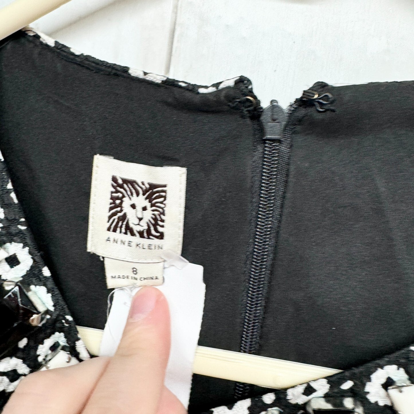Anne Klein Dress Women 8 Black and White Print Dress Vintage Mini Sleeveless