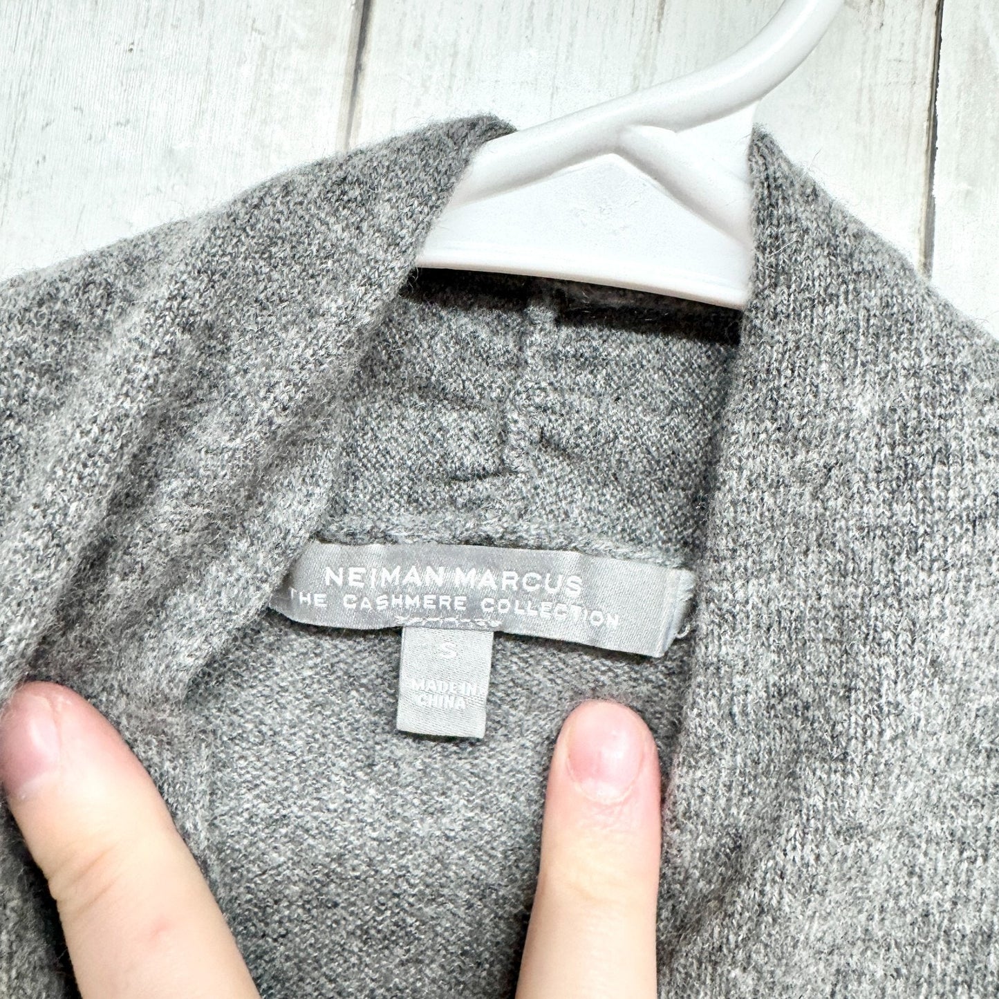 NEIMAN MARCUS Sweater Women Size S Cashmere Faux Wrapped Grey Long Sleeve