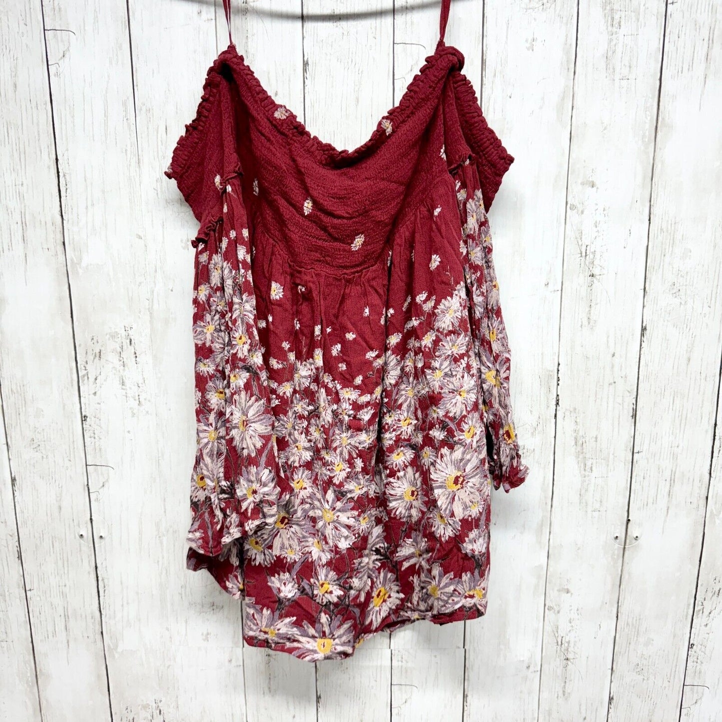 ECOT'E Top Women Double Cold Shoulder Long Sleeve Floral Red Strapless Rayon