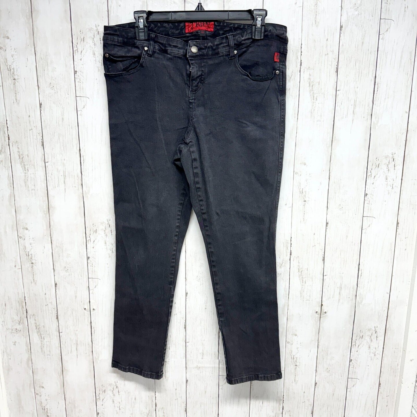 Vintage TRIPP NYC Jeans Women Size 14S Black Skinny Size Skulls Striped Cotton
