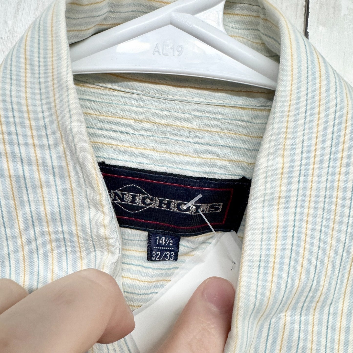 Vintage Nichols Top Men Size 14 1/2 32/33 Stripe Long Sleeve Button Down Shirt
