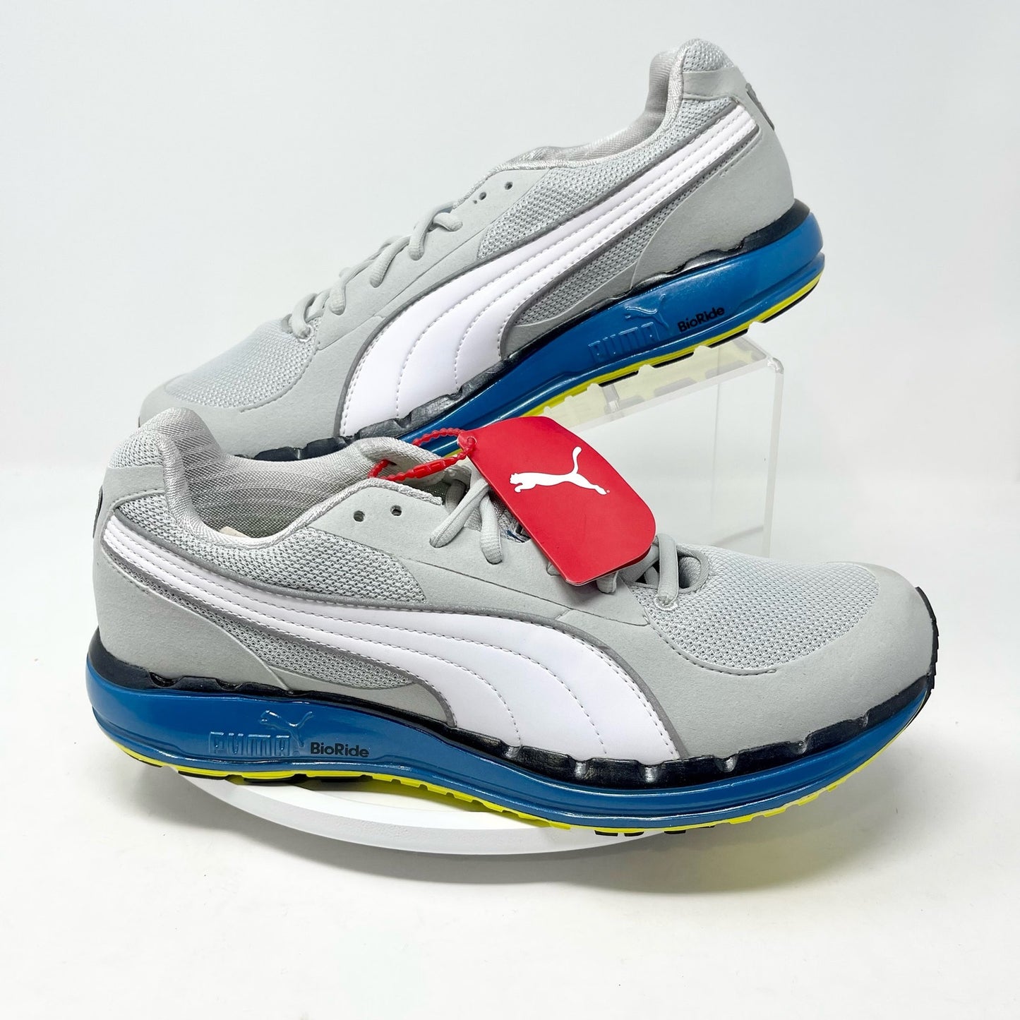 Puma Womens BioRide Gray, White & Blue Athletic cross Country Running Shoe 8.5