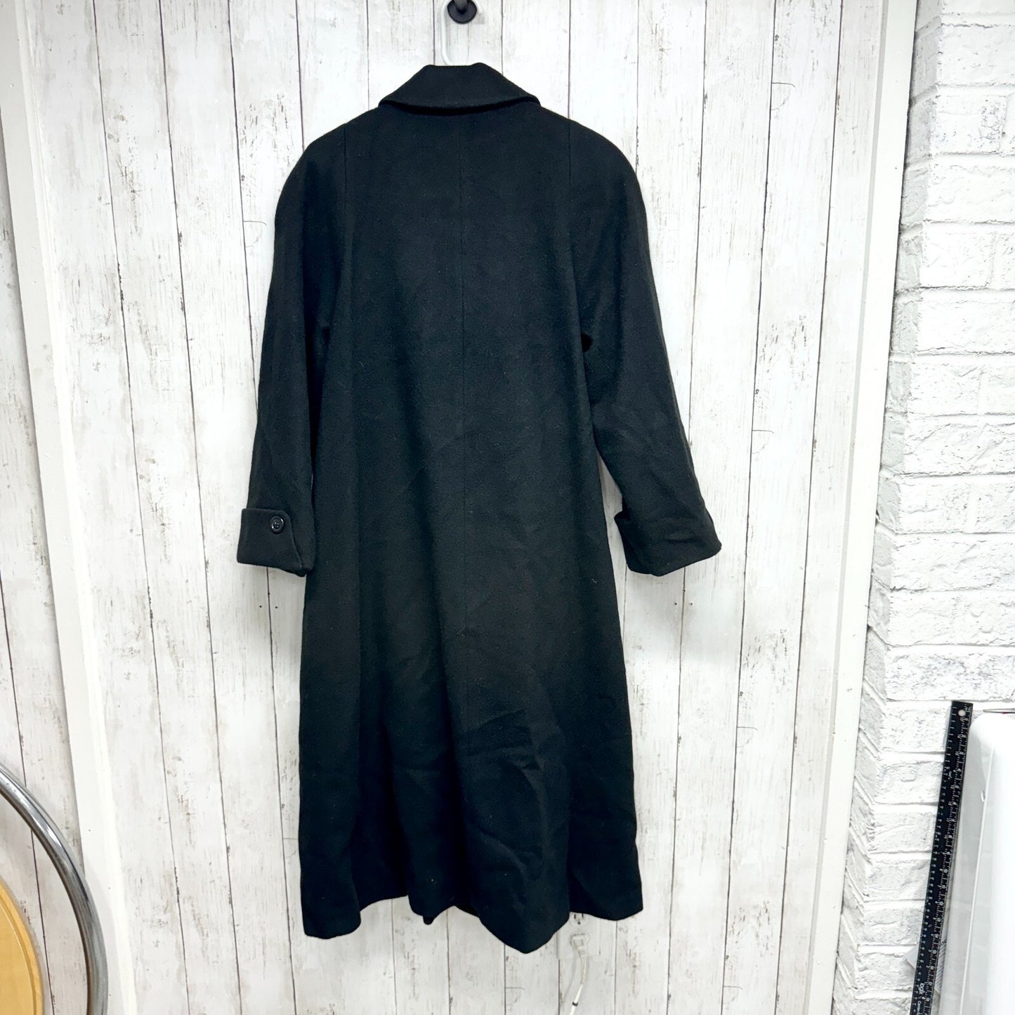 Albert Nipon Coat Women 10P Black Long Collared Button Down Peacoat Front Pocket