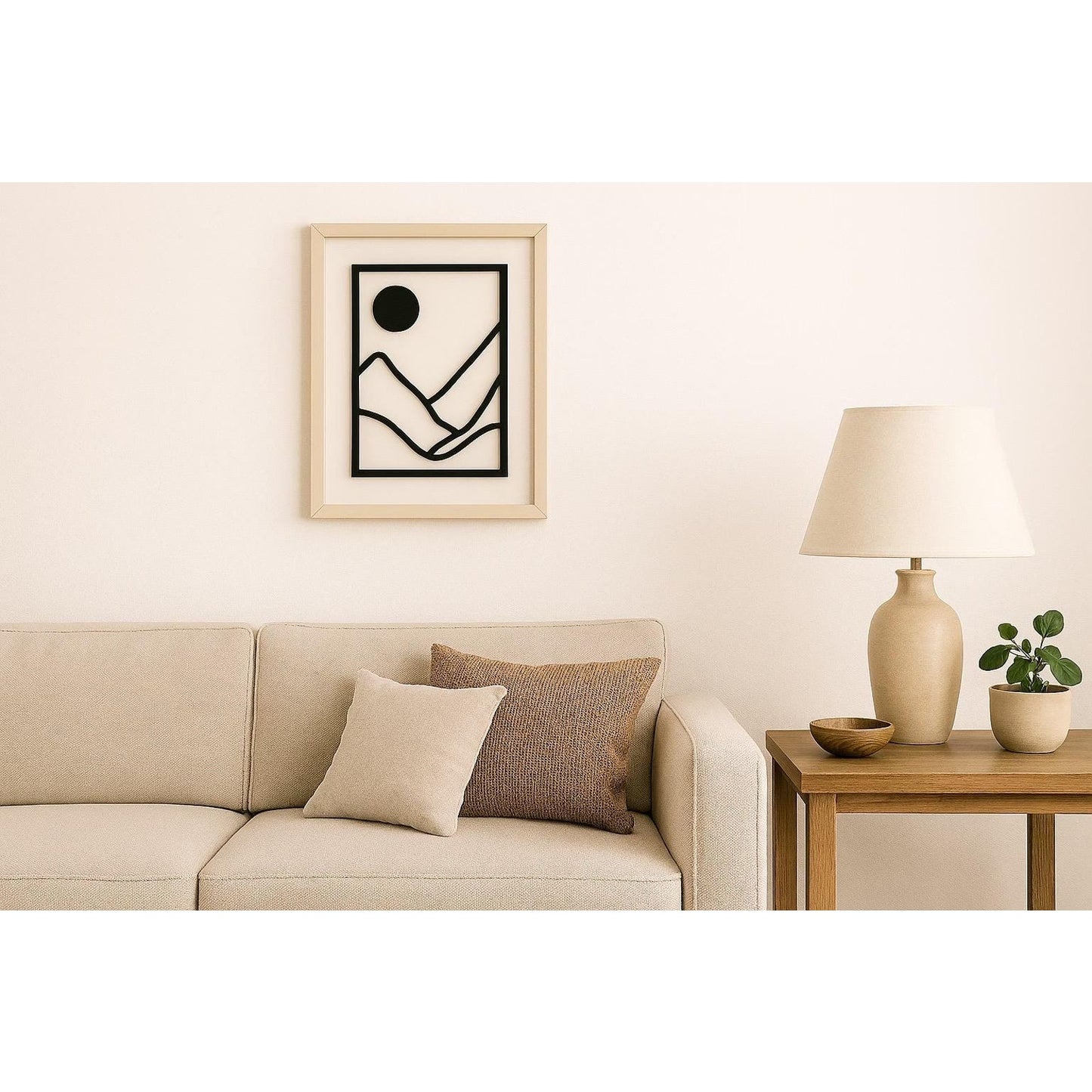 Minimalist Abstract Wall Art | Black Line Mountain Print with Sun